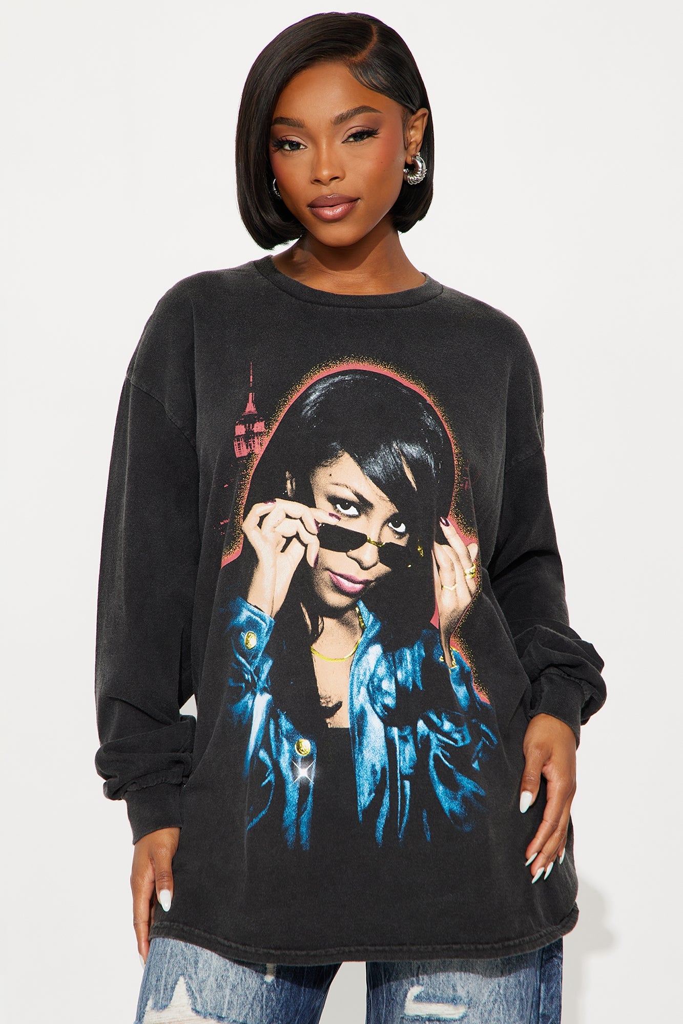 Aaliyah One In A Million Oversize Wash Tee - Black Wash