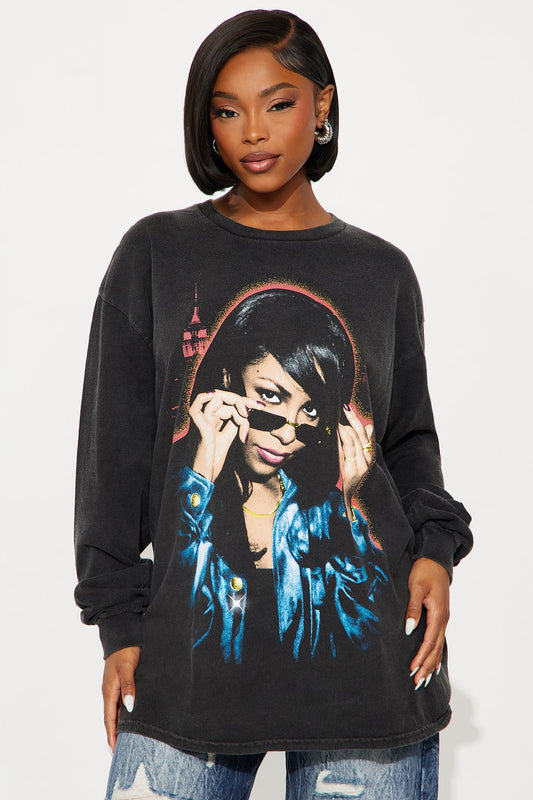 Aaliyah One In A Million Oversize Wash Tee - Black Wash
