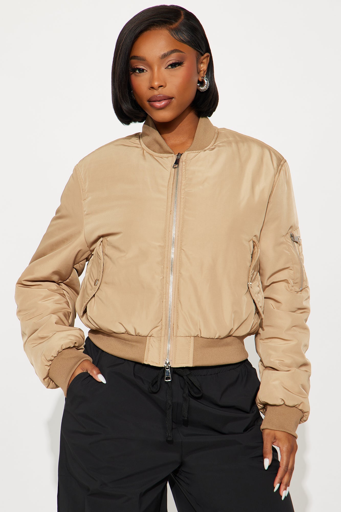 Hard Limits Cropped Bomber Jacket - Mocha