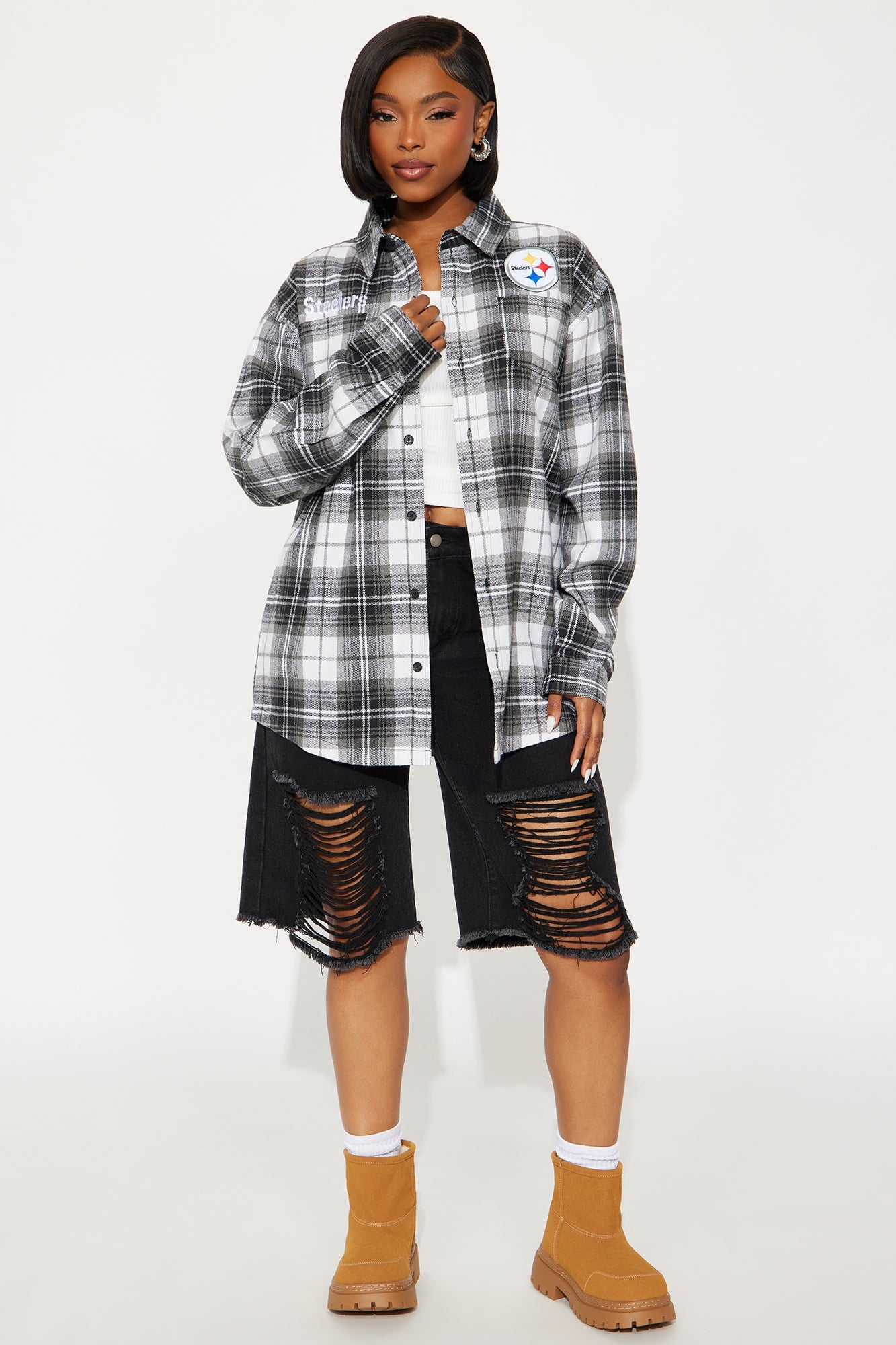 NFL Steelers Plaid Flannel - Black