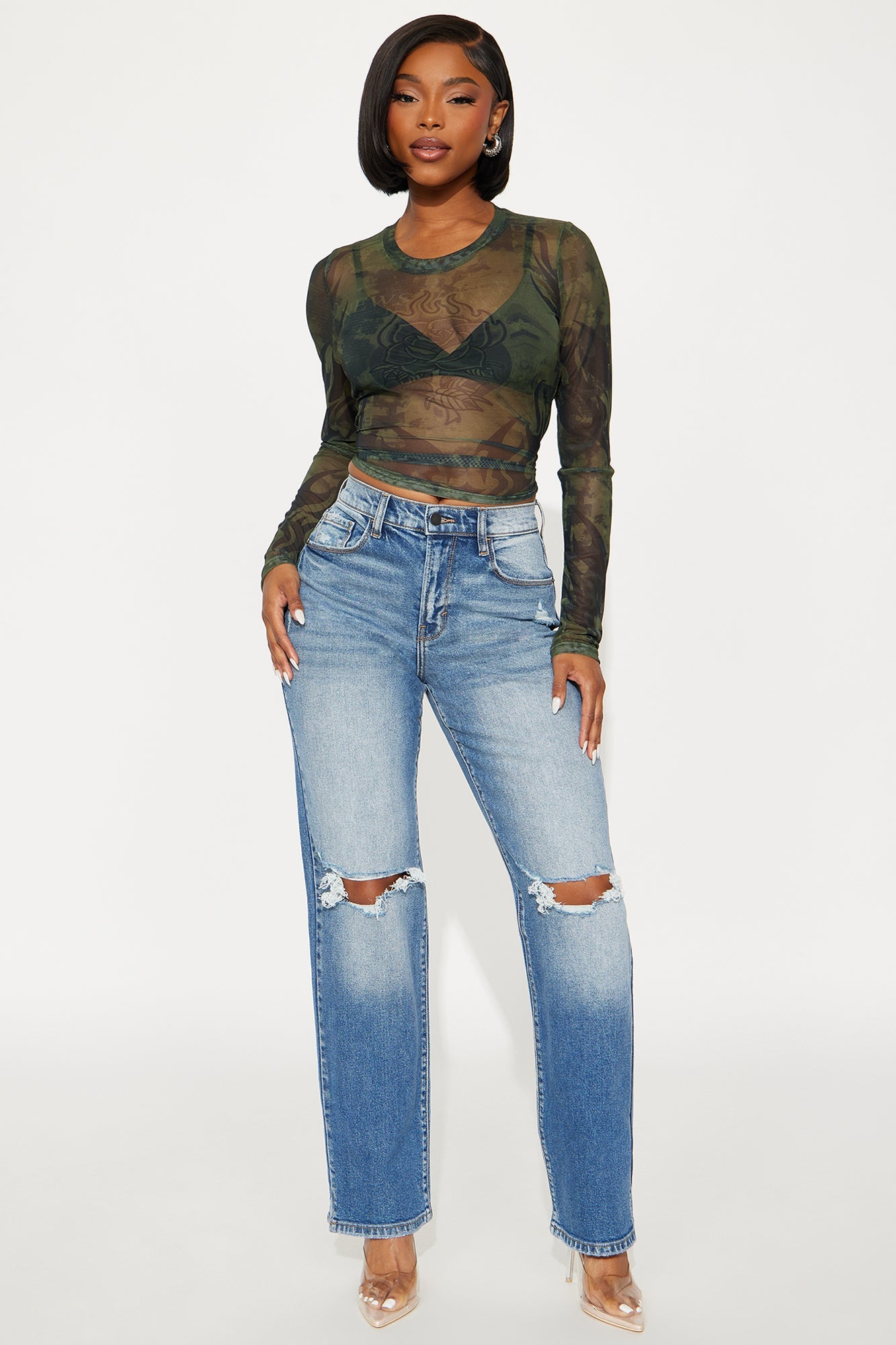 Serena Ripped Straight Leg Jeans - Medium Wash