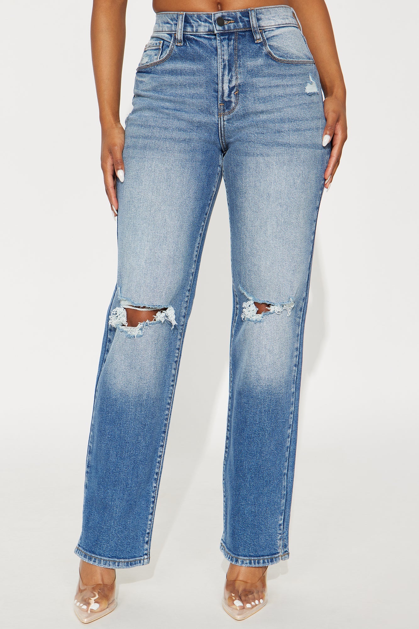 Serena Ripped Straight Leg Jeans - Medium Wash