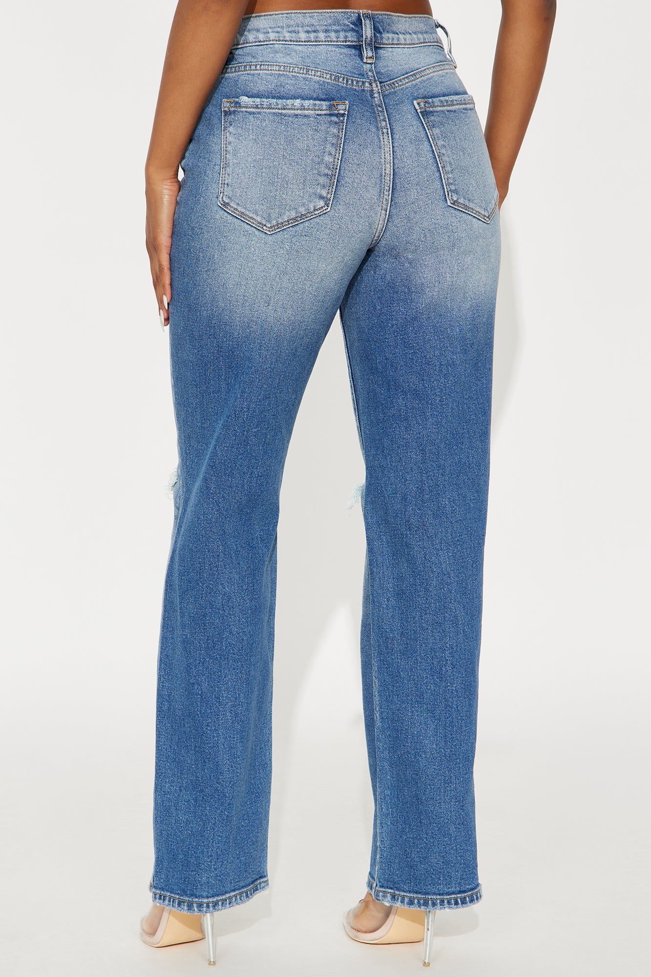 Serena Ripped Straight Leg Jeans - Medium Wash