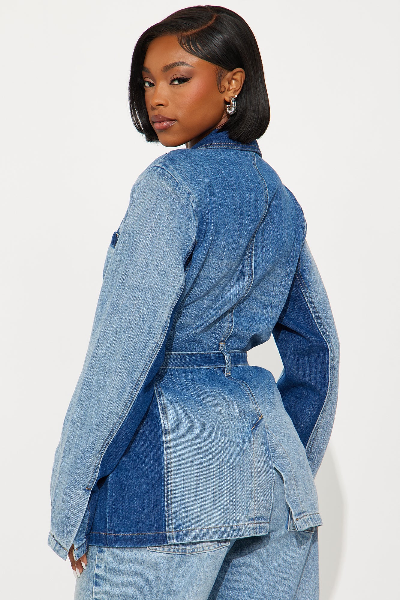 Sharp Contrast Denim Blazer - Medium Wash