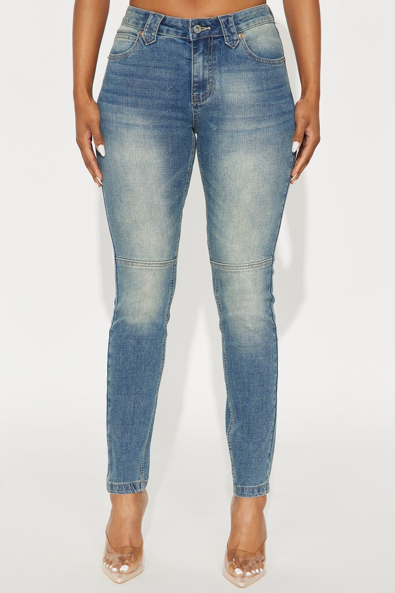 Sleek Mid Rise Skinny Jeans - Medium Wash