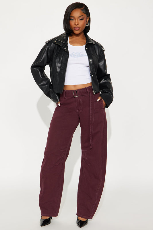 Dorado Belted Barrel Leg Jeans - Plum