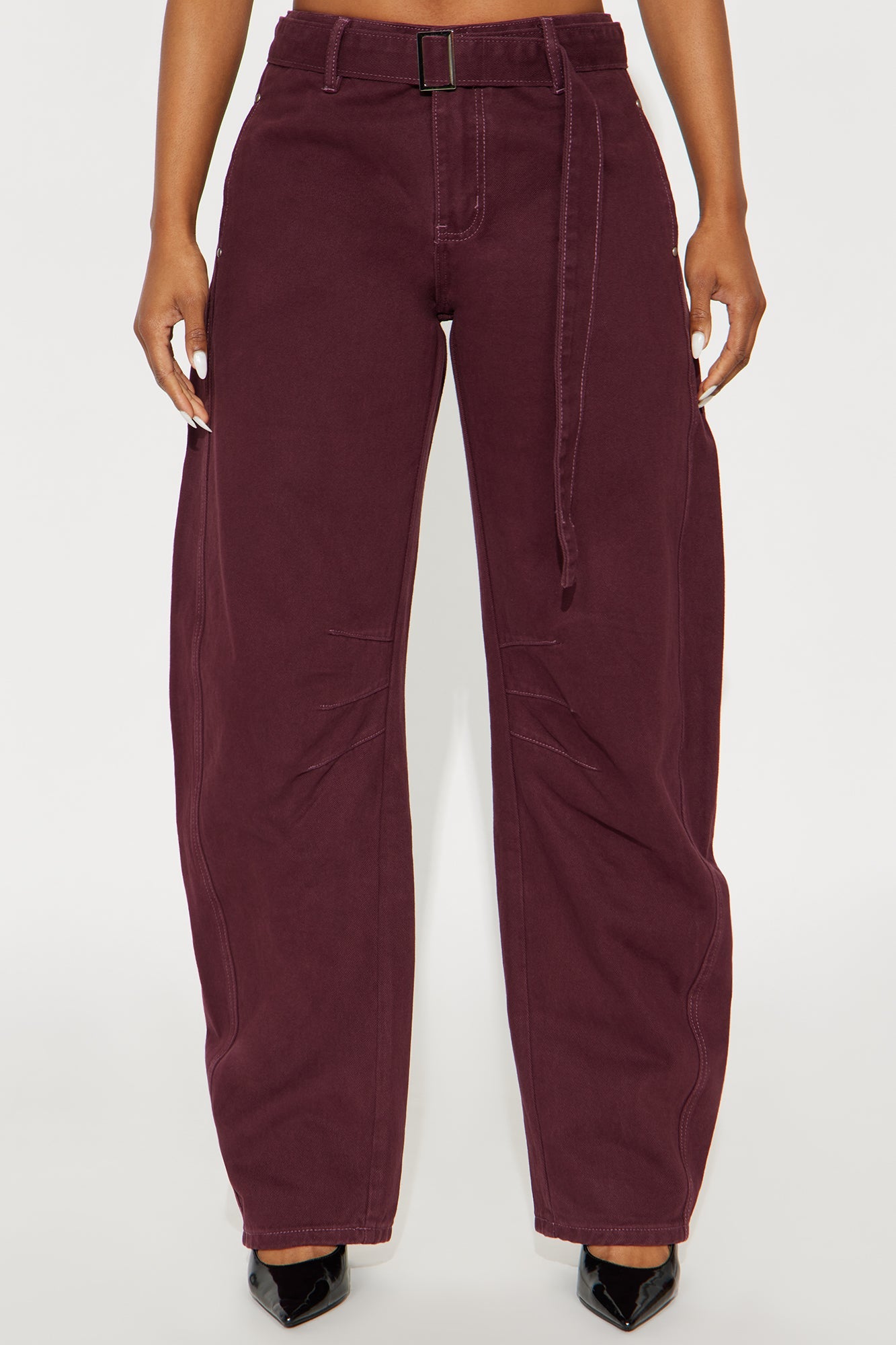 Dorado Belted Barrel Leg Jeans - Plum