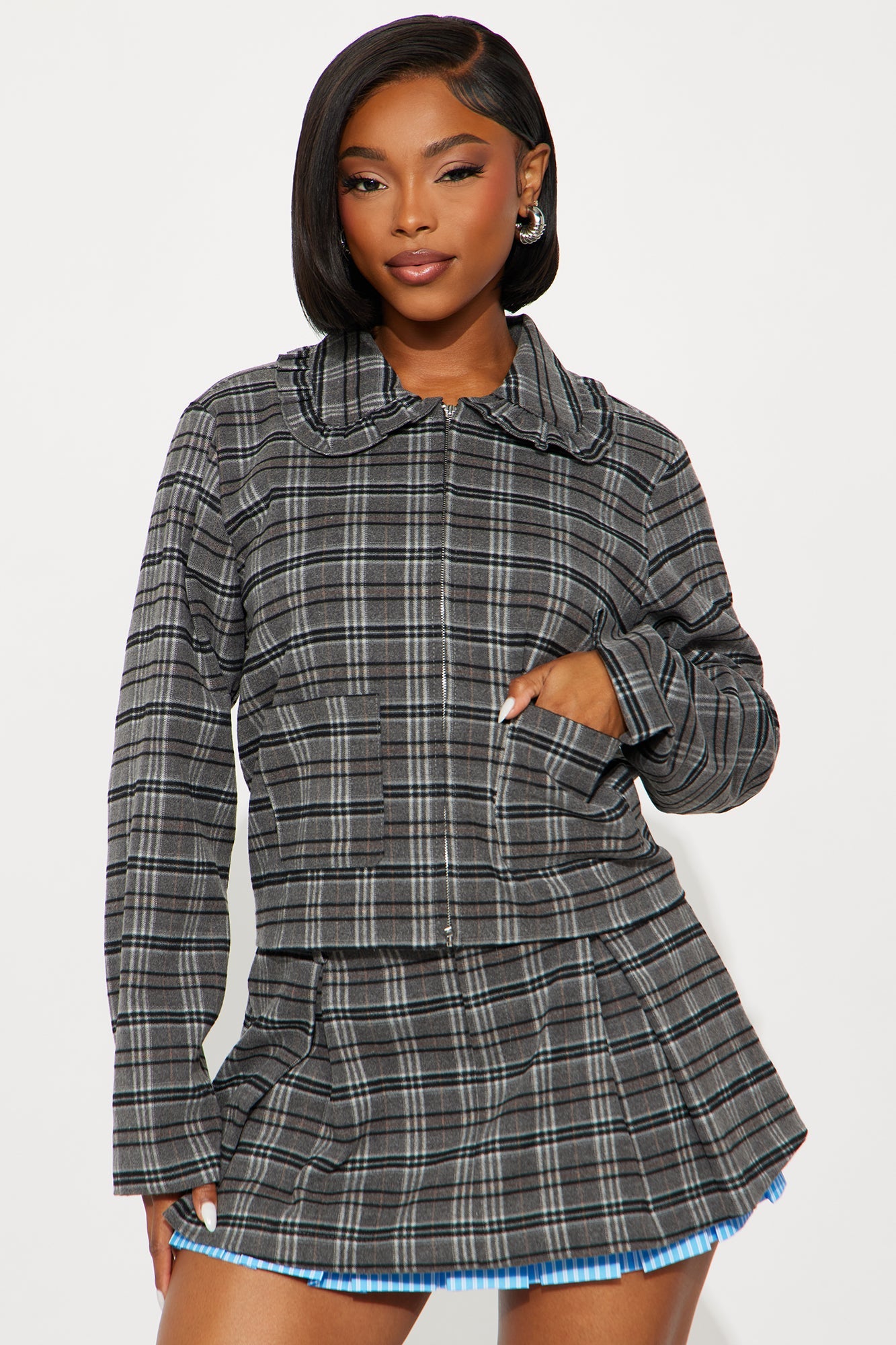 Elisha Plaid Mini Skirt Set - Grey