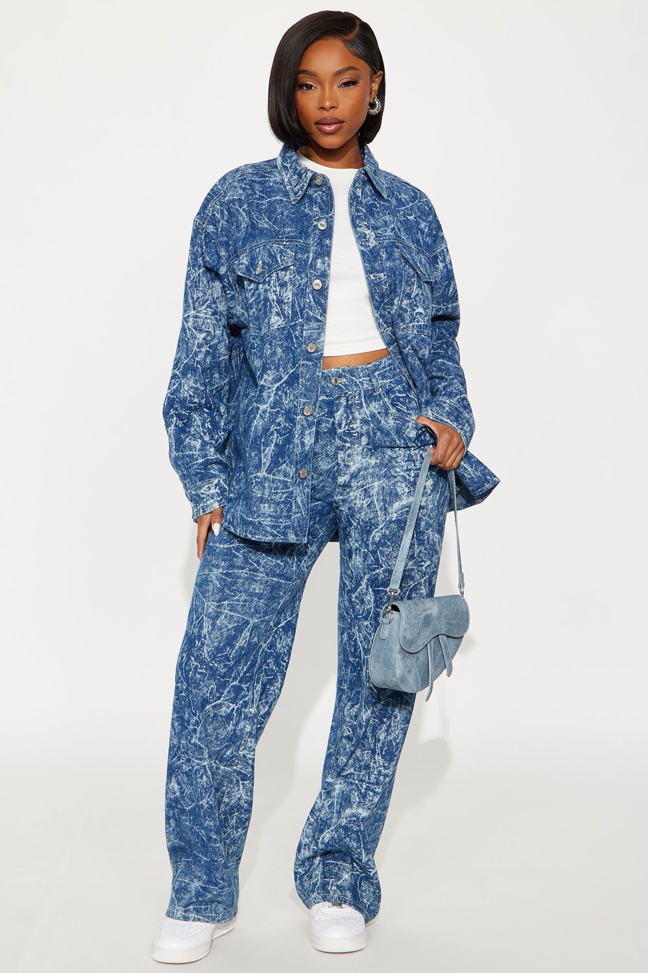 Danni Washed Denim Jacket Pant Set - Blue