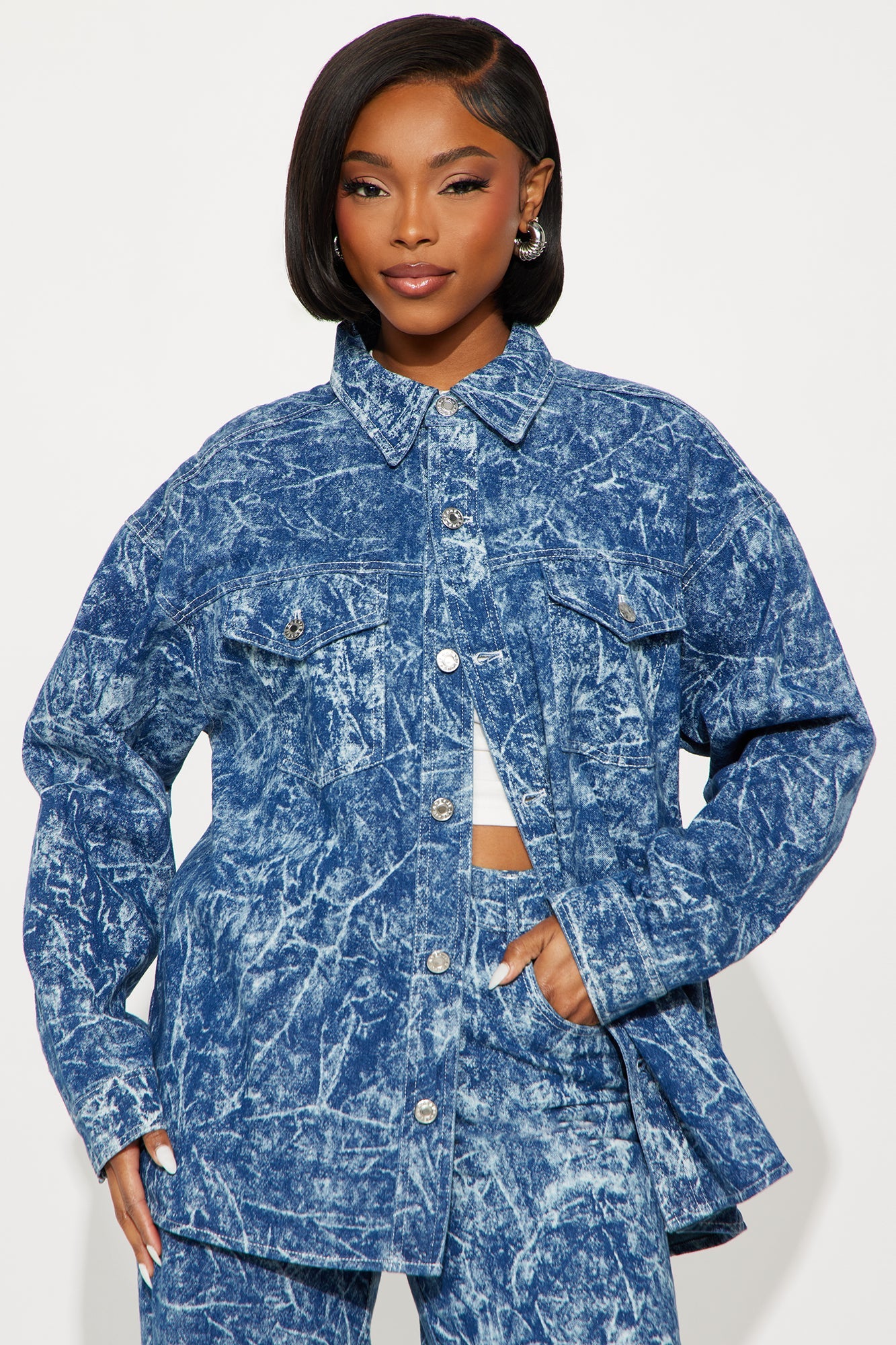 Danni Washed Denim Jacket Pant Set - Blue