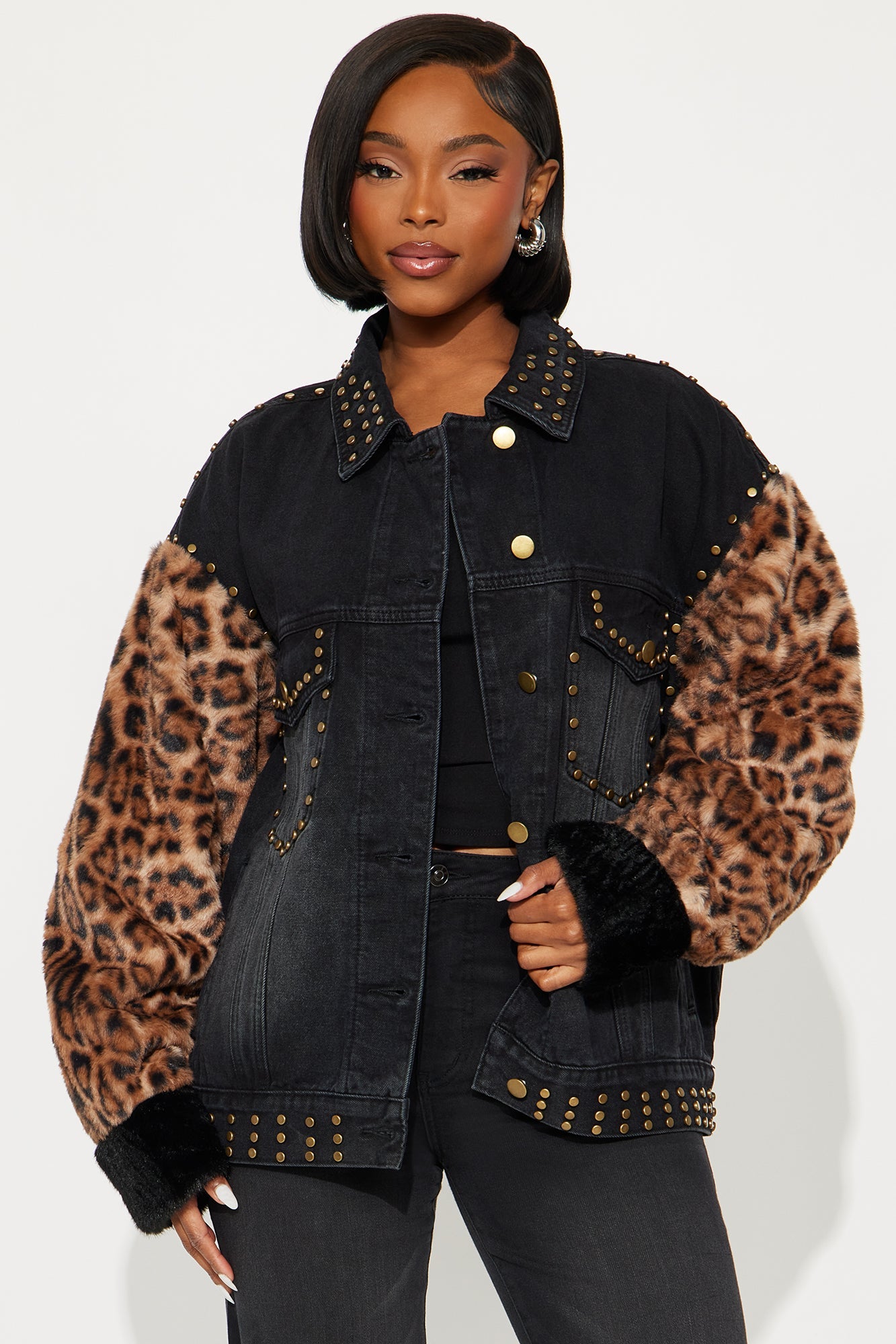 Fiercely Faux Fur Denim Jacket - Black Wash