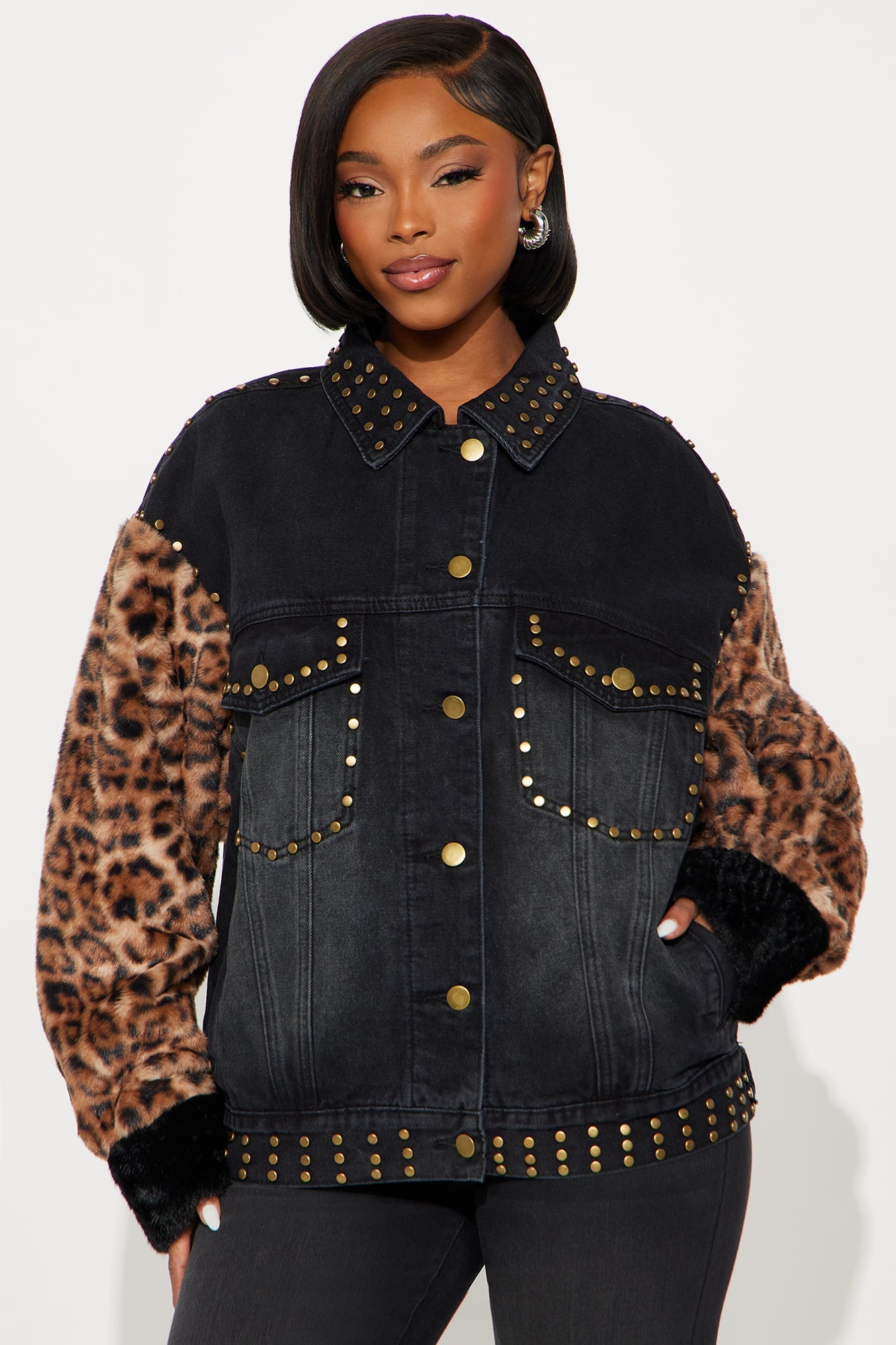 Fiercely Faux Fur Denim Jacket - Black Wash