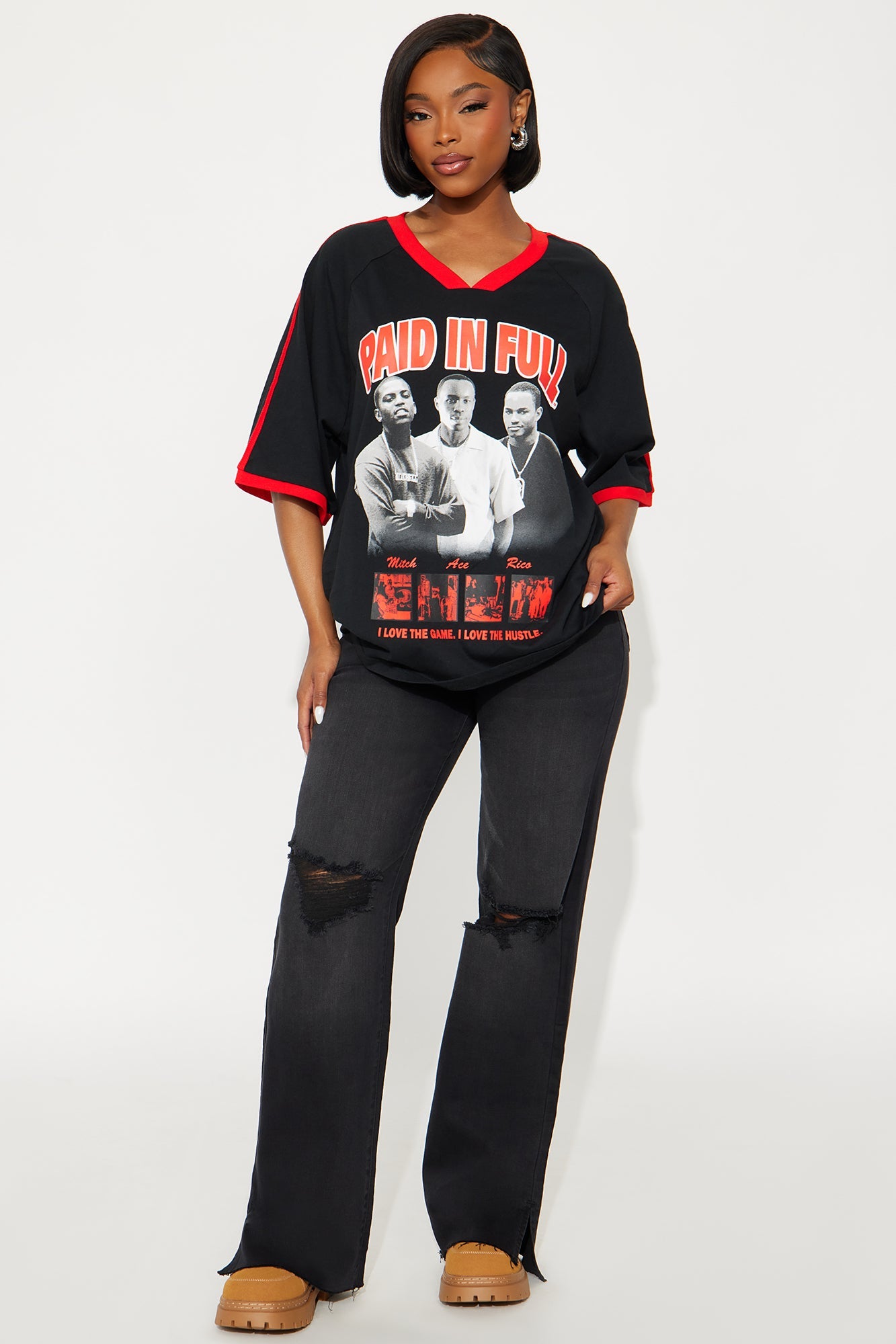 Paid In Full Oversized VNeck Tee - Black