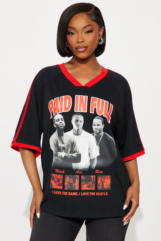 Paid In Full Oversized VNeck Tee - Black