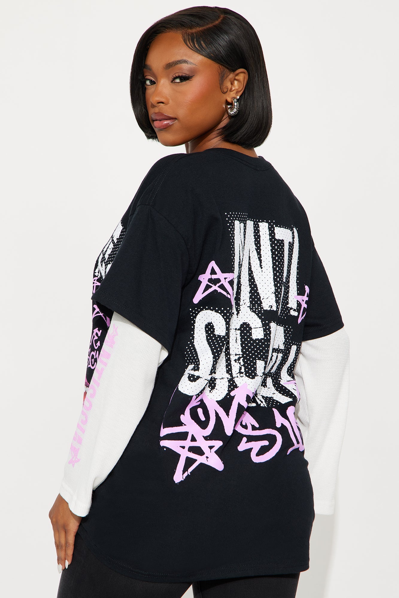 Antisocial Lips Long Sleeve Thermal 2Fer Tee - Black