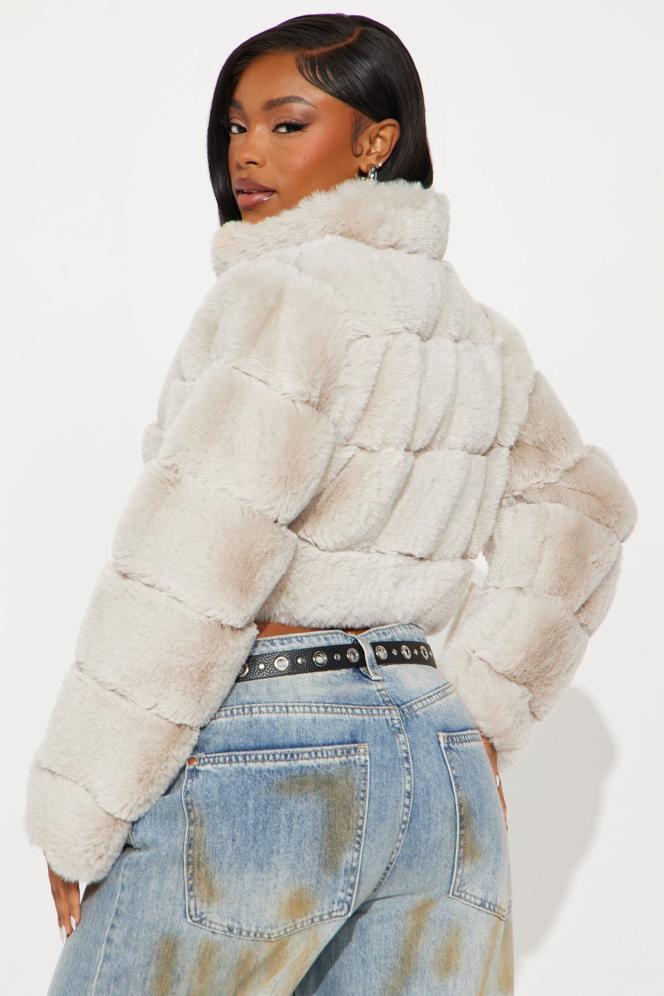 Ella Faux Fur Jacket - Stone