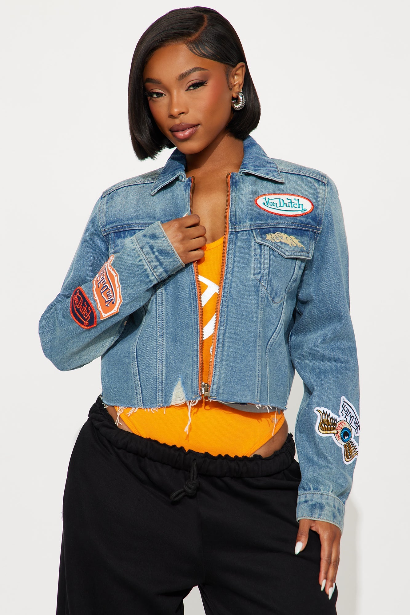 Von Dutch Originals Cropped Denim Jacket - Medium Wash