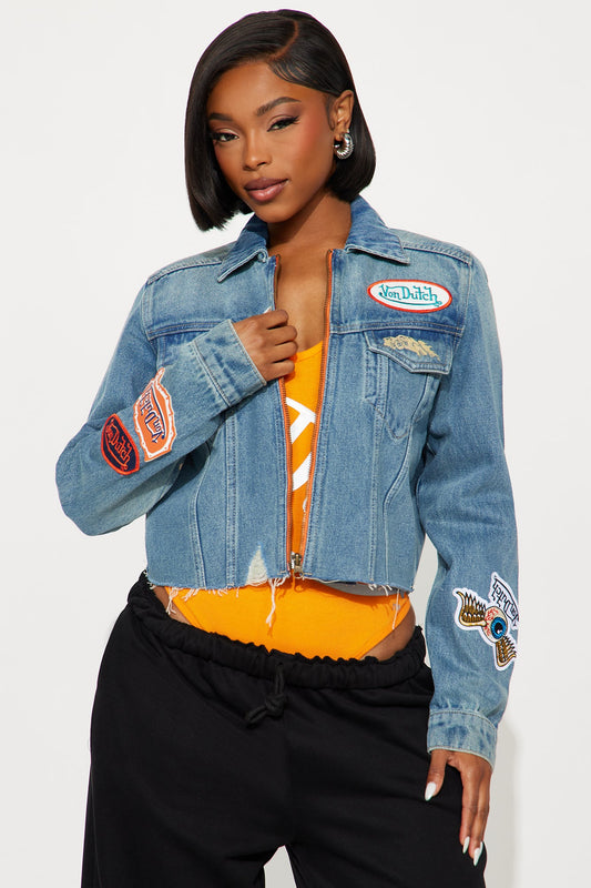 Von Dutch Originals Cropped Denim Jacket - Medium Wash