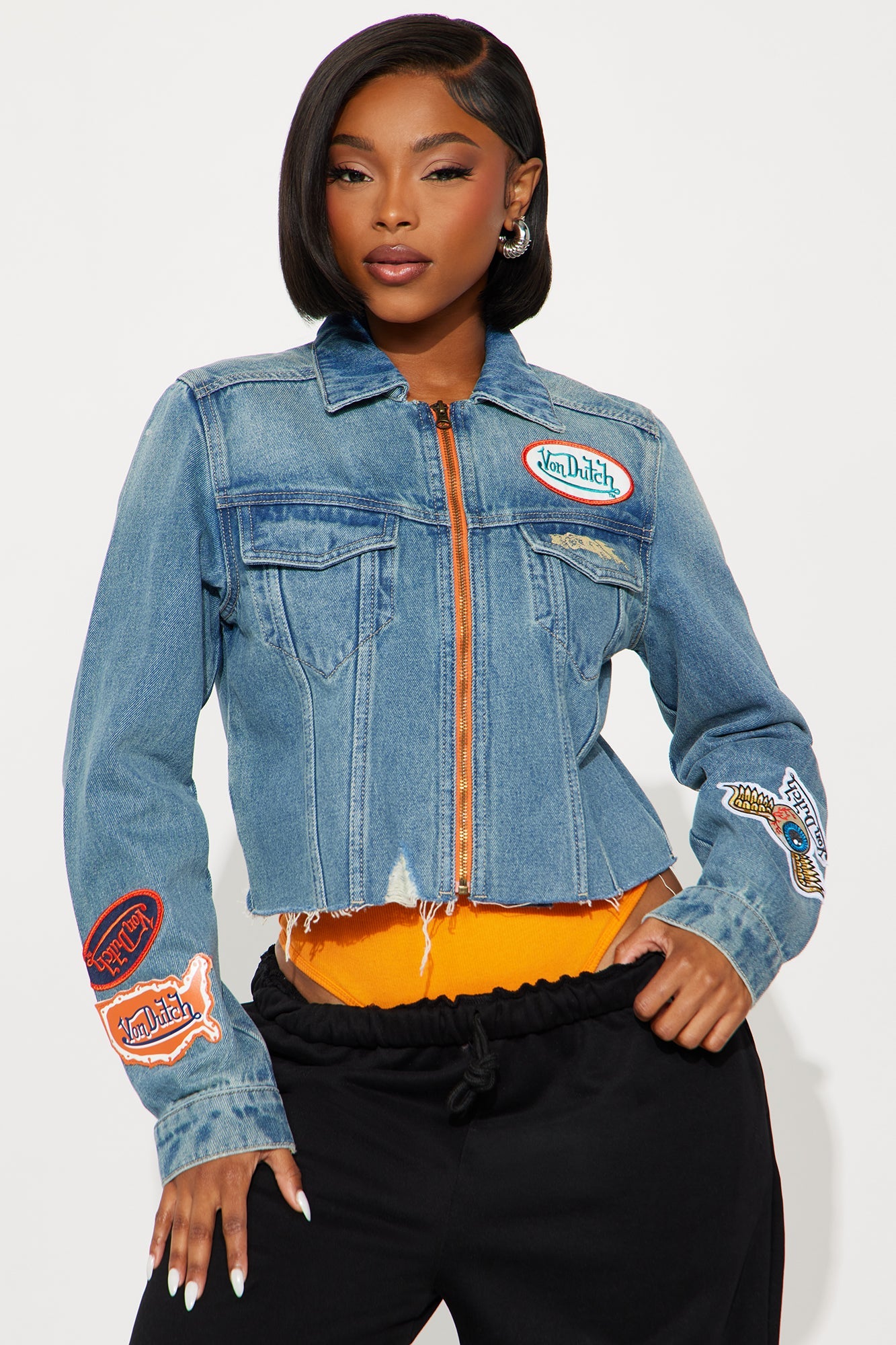 Von Dutch Originals Cropped Denim Jacket - Medium Wash