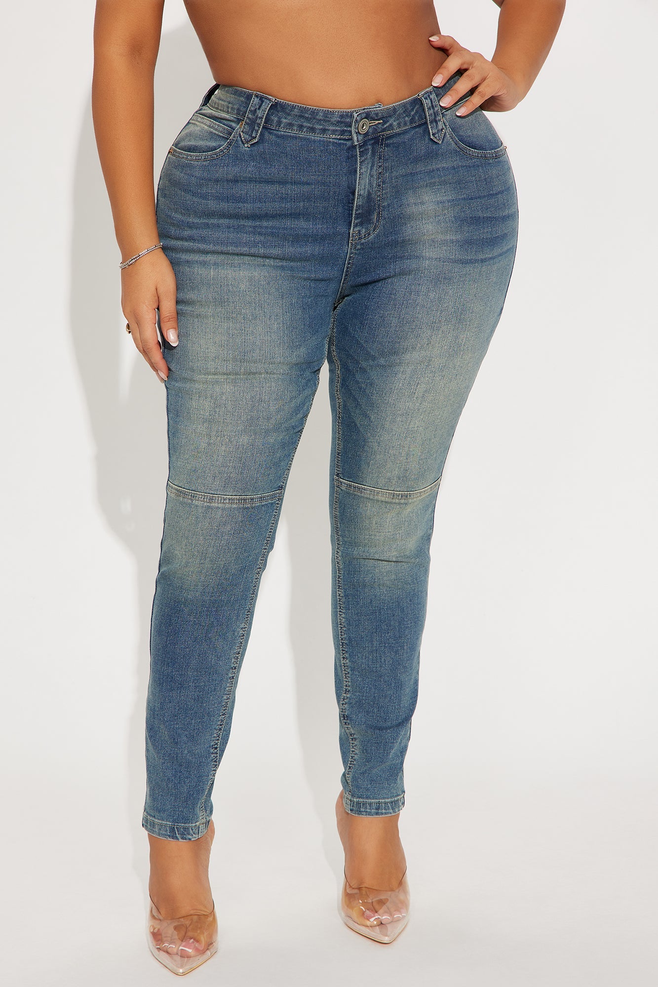 Sleek Mid Rise Skinny Jeans - Medium Wash
