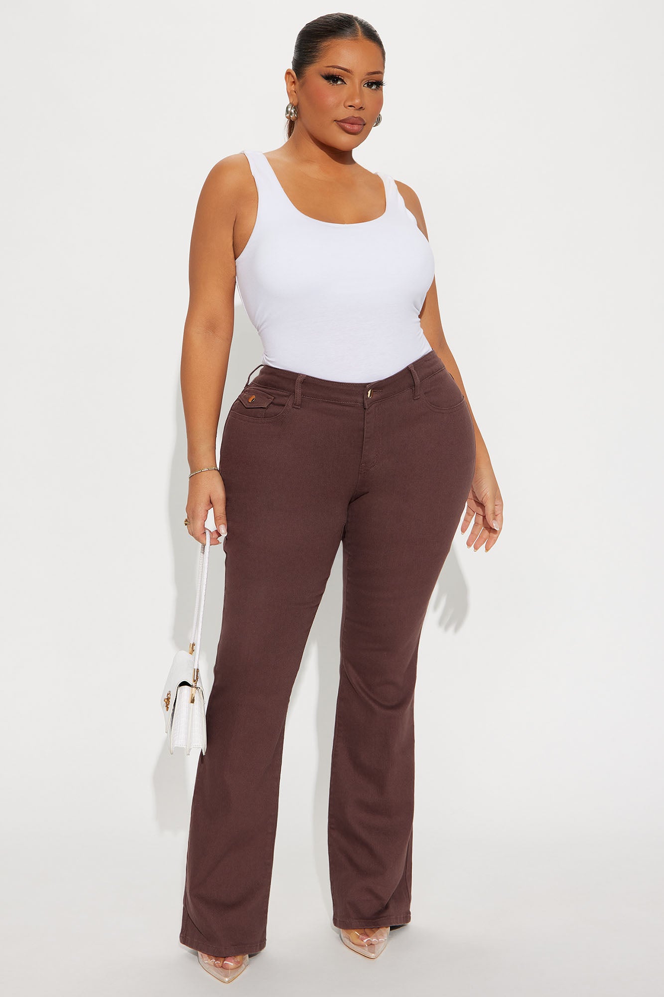 Sweet Spot Pocket Flap Flare Jeans - Brown