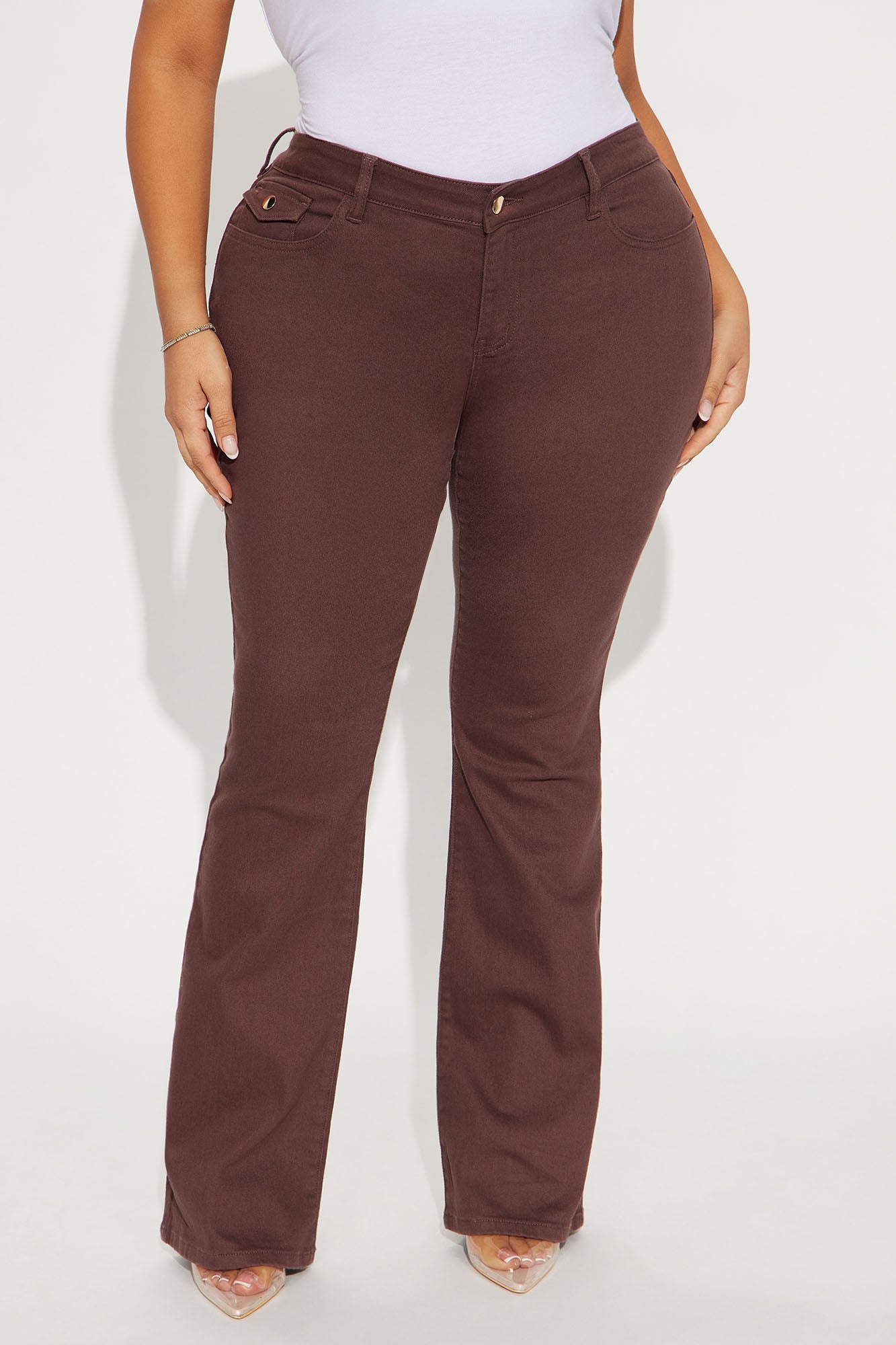Sweet Spot Pocket Flap Flare Jeans - Brown