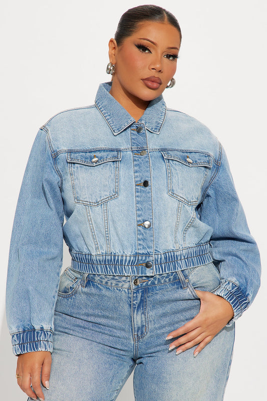 Iconic Cropped Denim Bomber Jacket - Light Wash