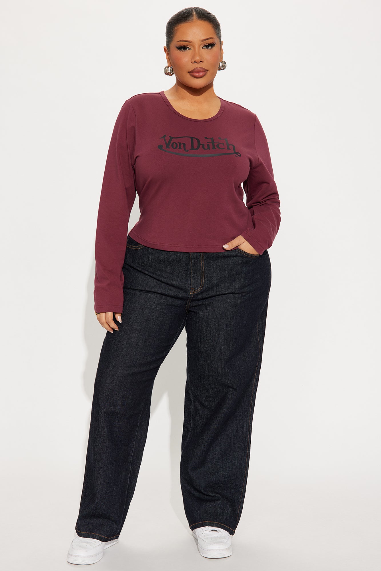 Von Dutch Crew Neck Baby Tee - Burgundy