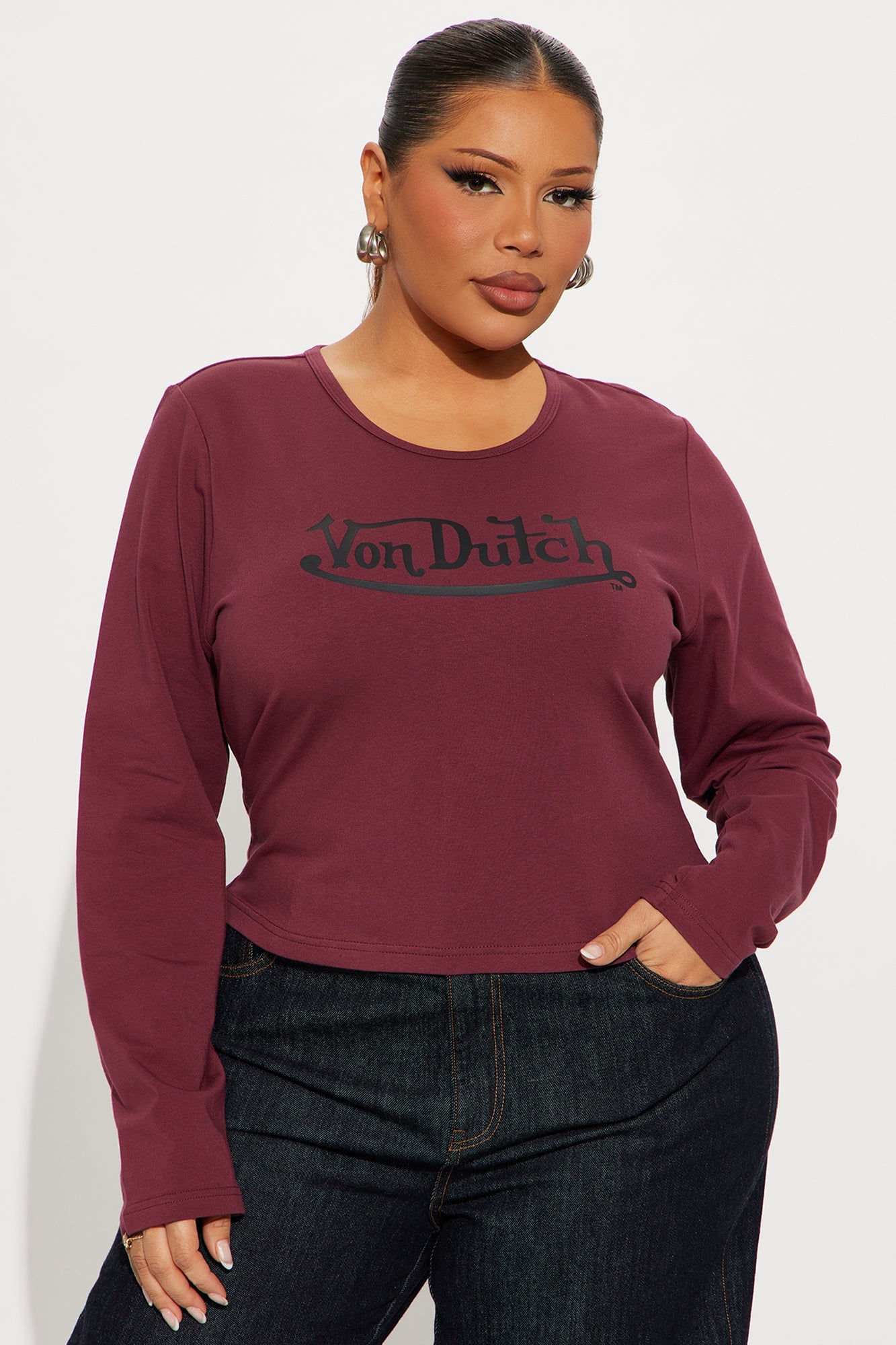 Von Dutch Crew Neck Baby Tee - Burgundy