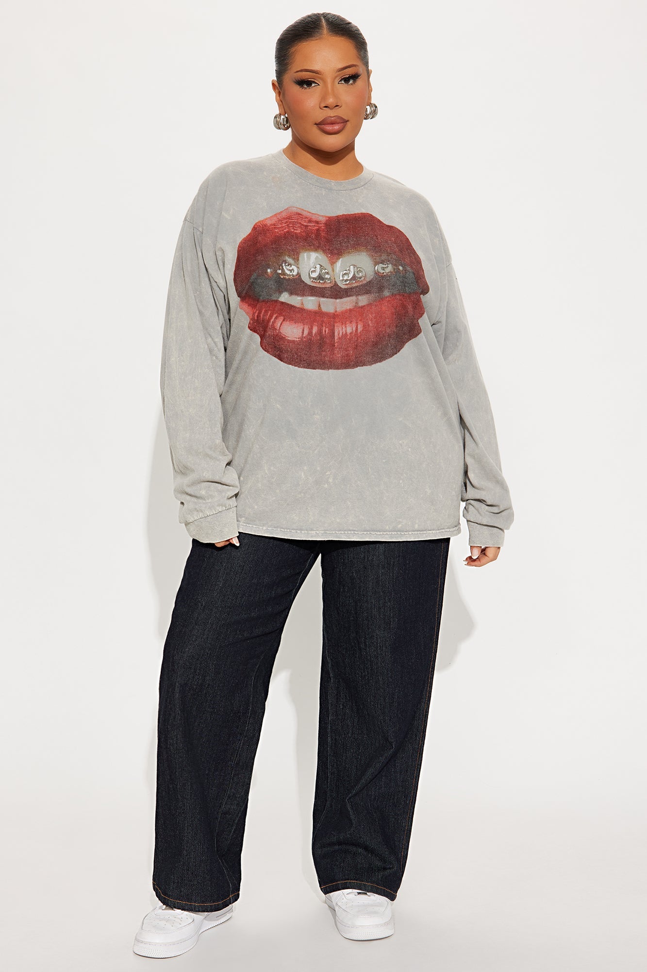 What A Gem Washed Long Sleeve Tee - Grey