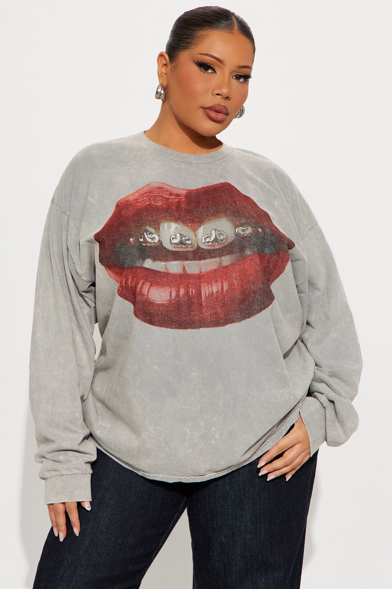 What A Gem Washed Long Sleeve Tee - Grey