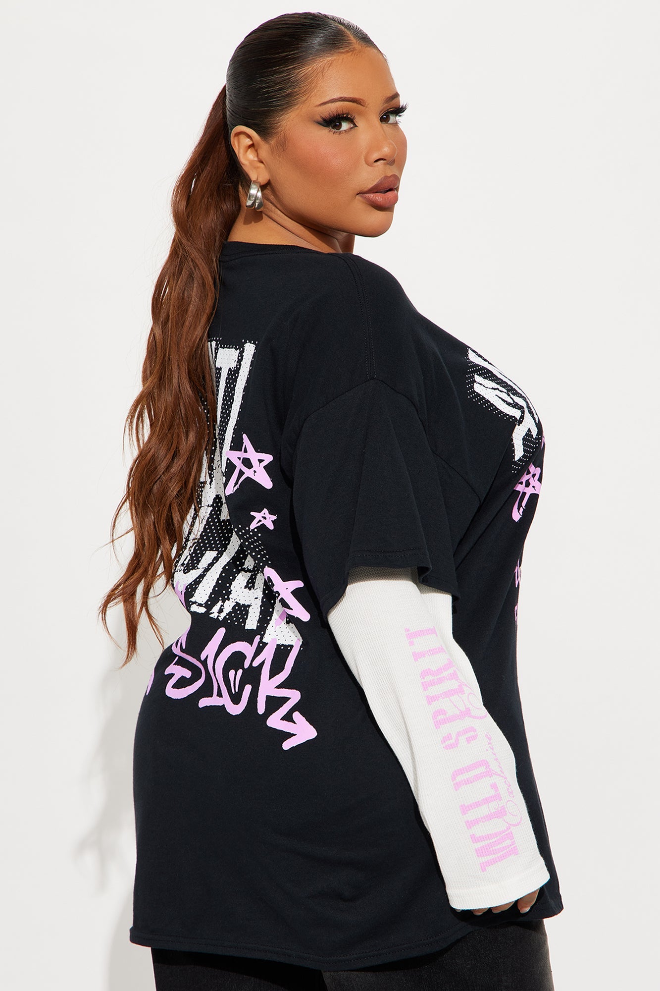 Antisocial Lips Long Sleeve Thermal 2Fer Tee - Black