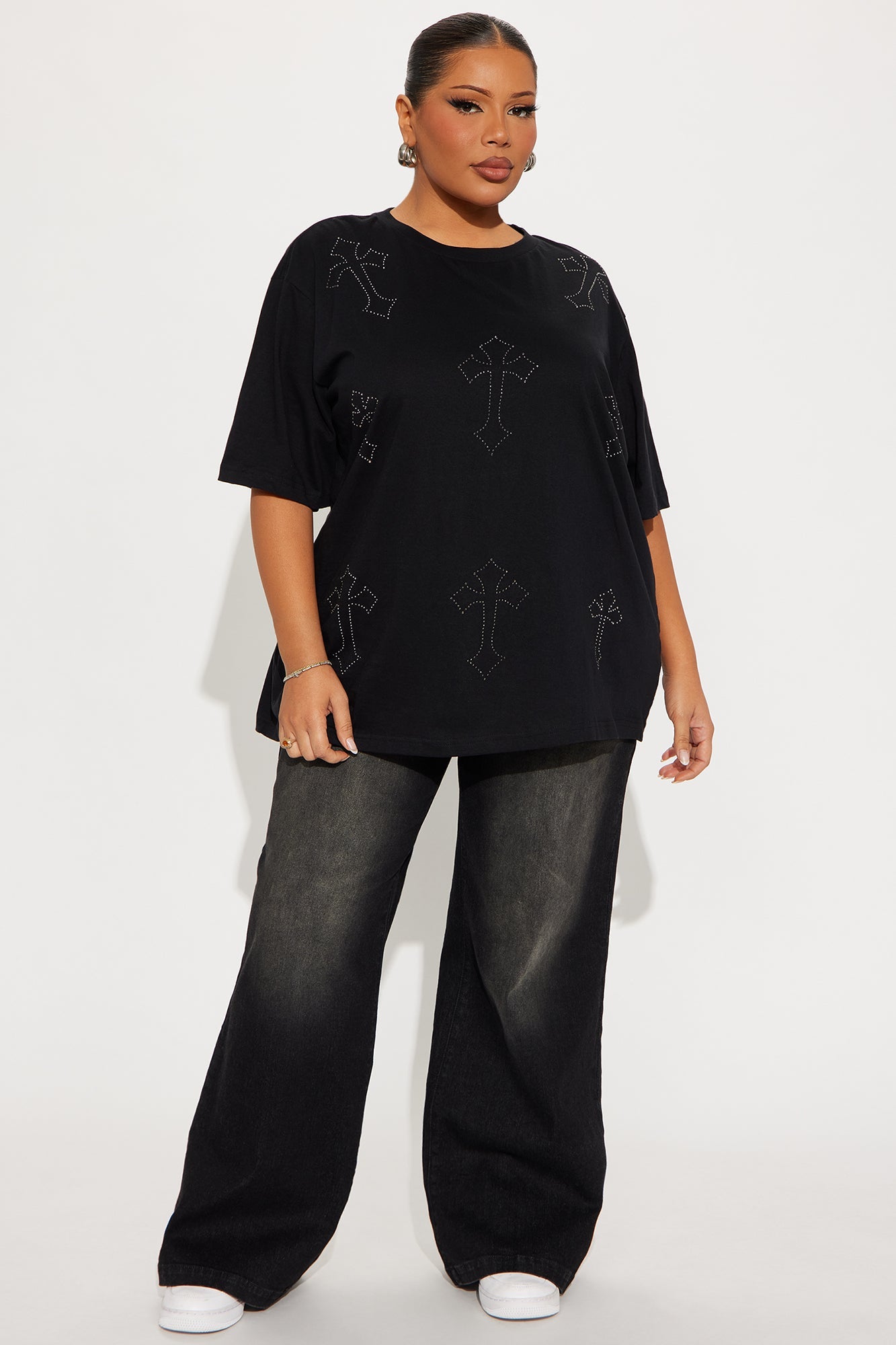 Cross Rhinestone Tee - Black