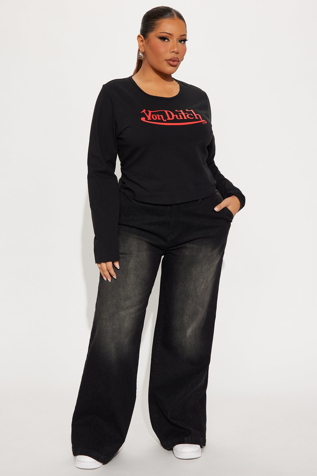 Von Dutch Long Sleeve Crew Neck Baby Tee - Black