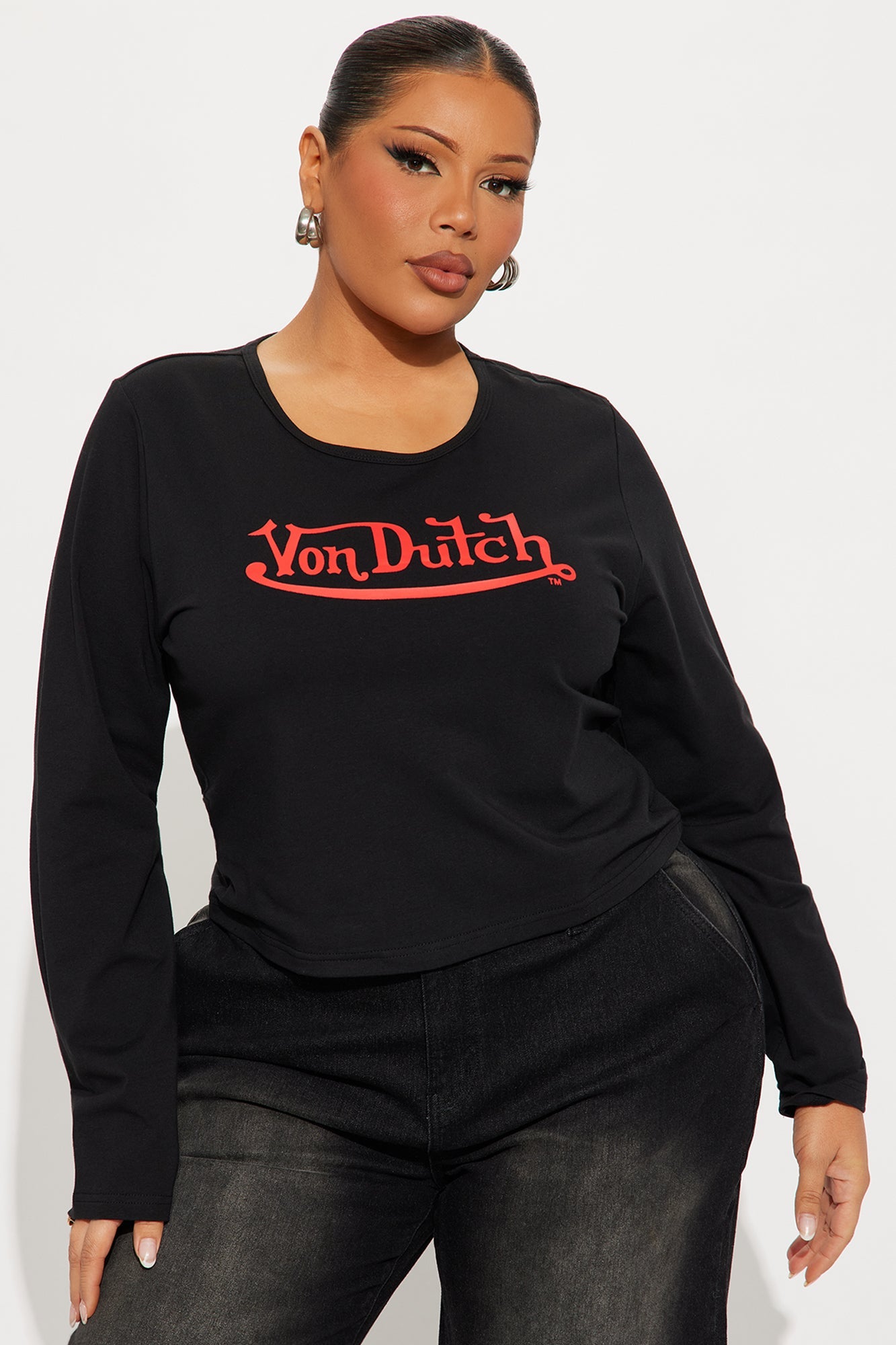 Von Dutch Long Sleeve Crew Neck Baby Tee - Black