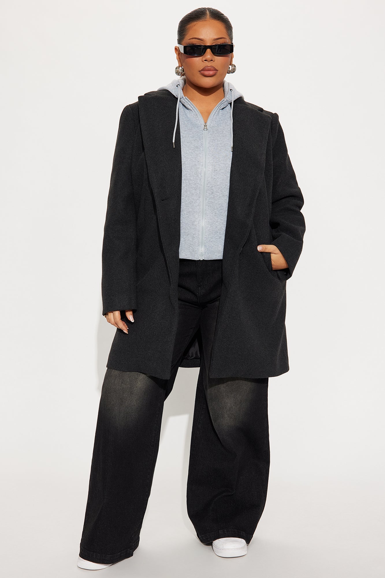 Desiree Hooded Two-fer Coat - Black/combo