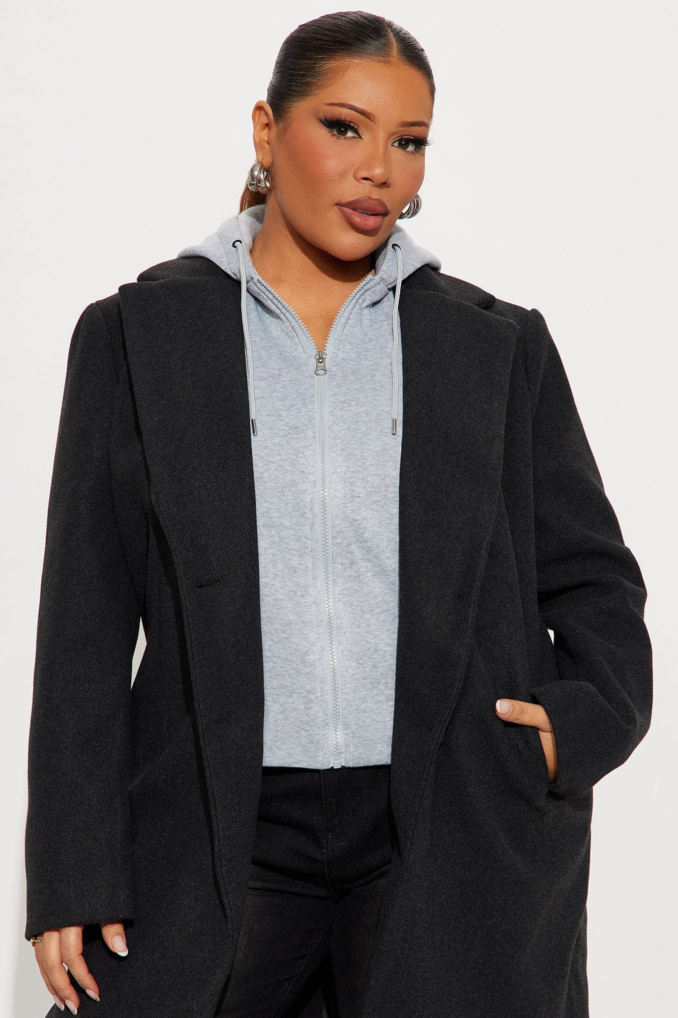 Desiree Hooded Two-fer Coat - Black/combo