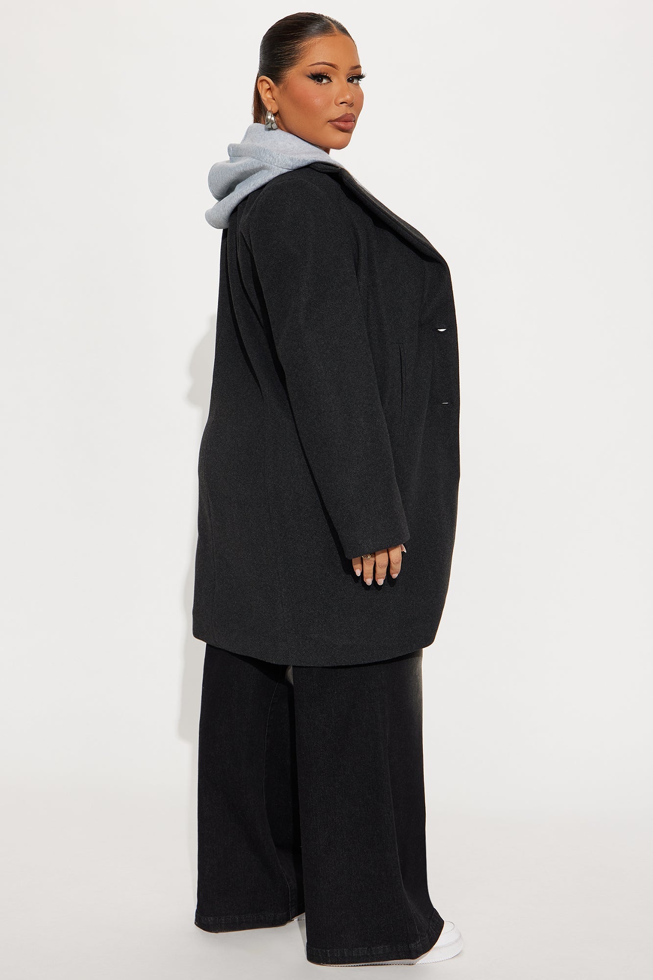 Desiree Hooded Two-fer Coat - Black/combo