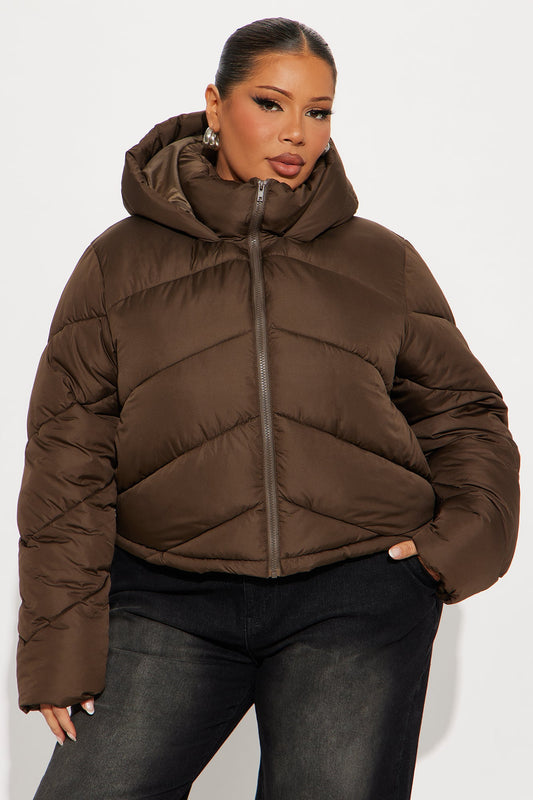 Pippa Cropped Layered Puffer Jacket - Brown