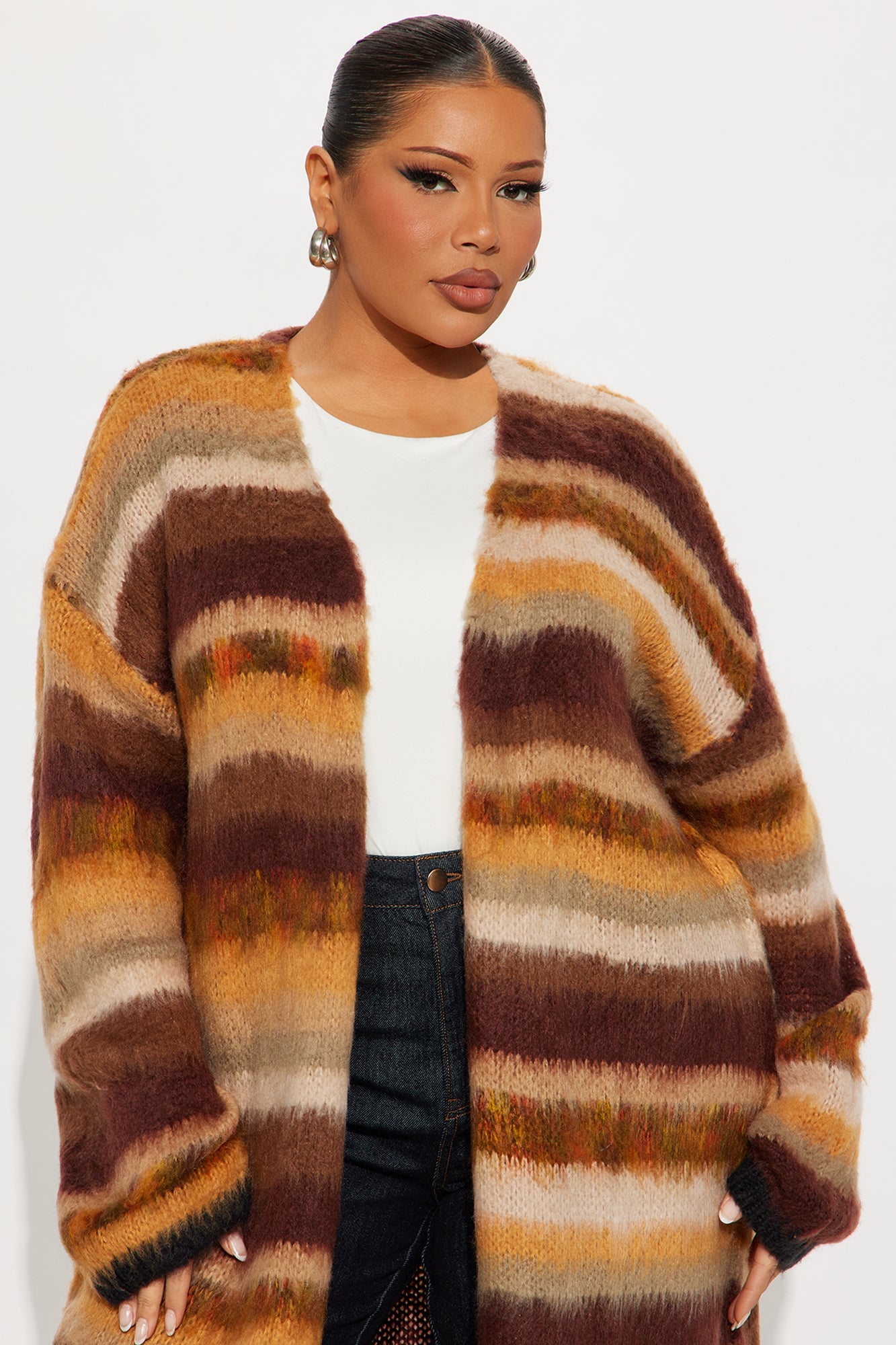 Loveliness Colorblock Fuzzy Long Cardigan - Brown Combo