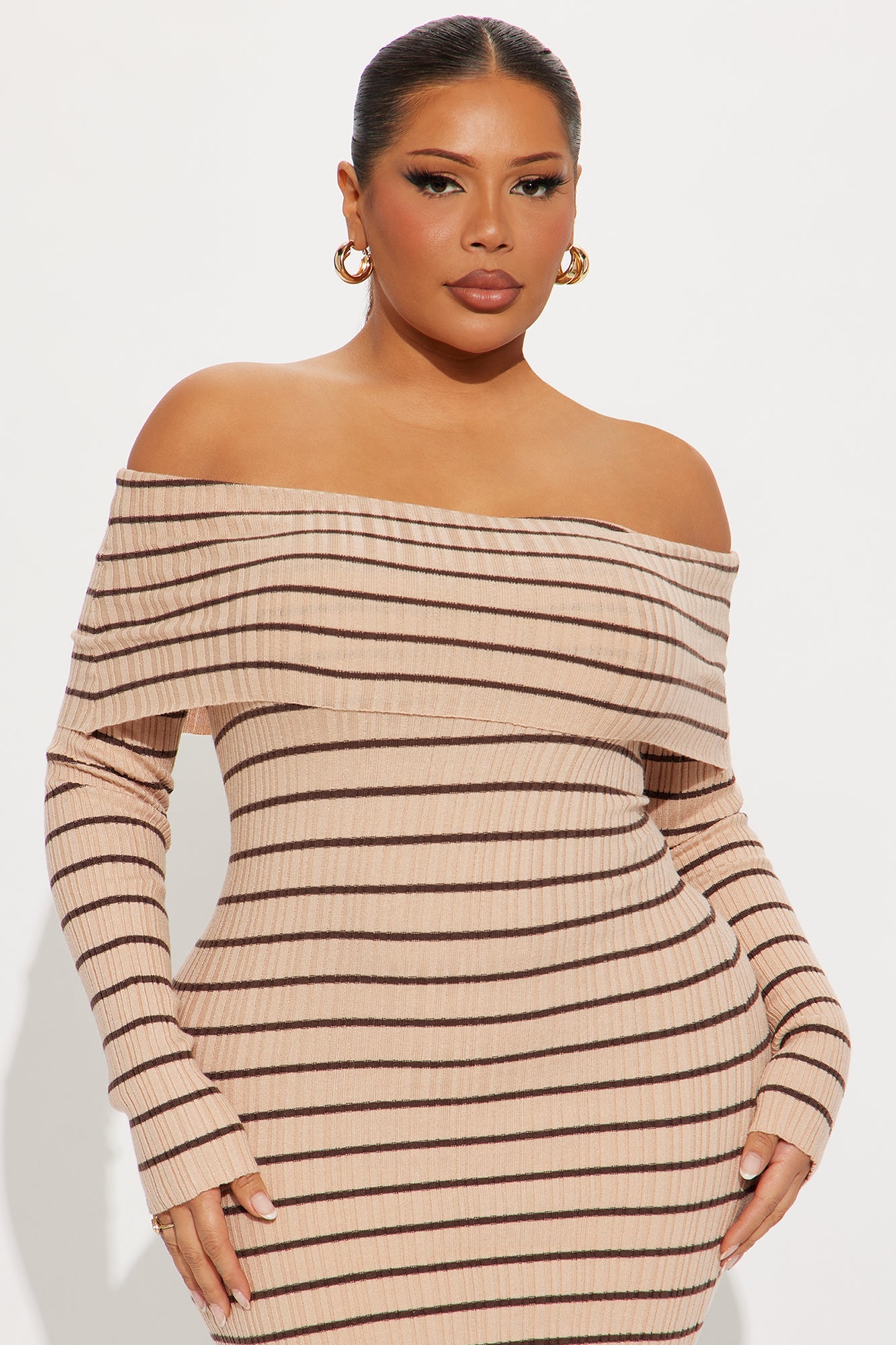 Say It Striped Mini Dress - Mocha