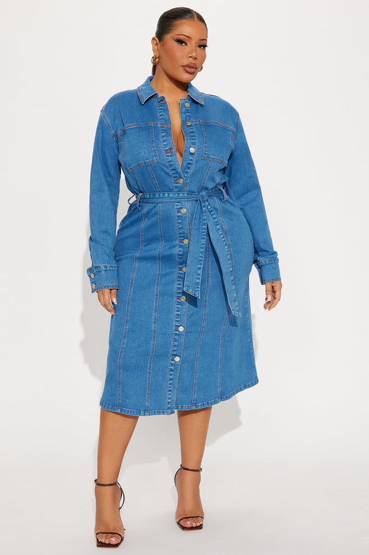 Easy Like Sunday Button Up Denim Midi Dress - Denim