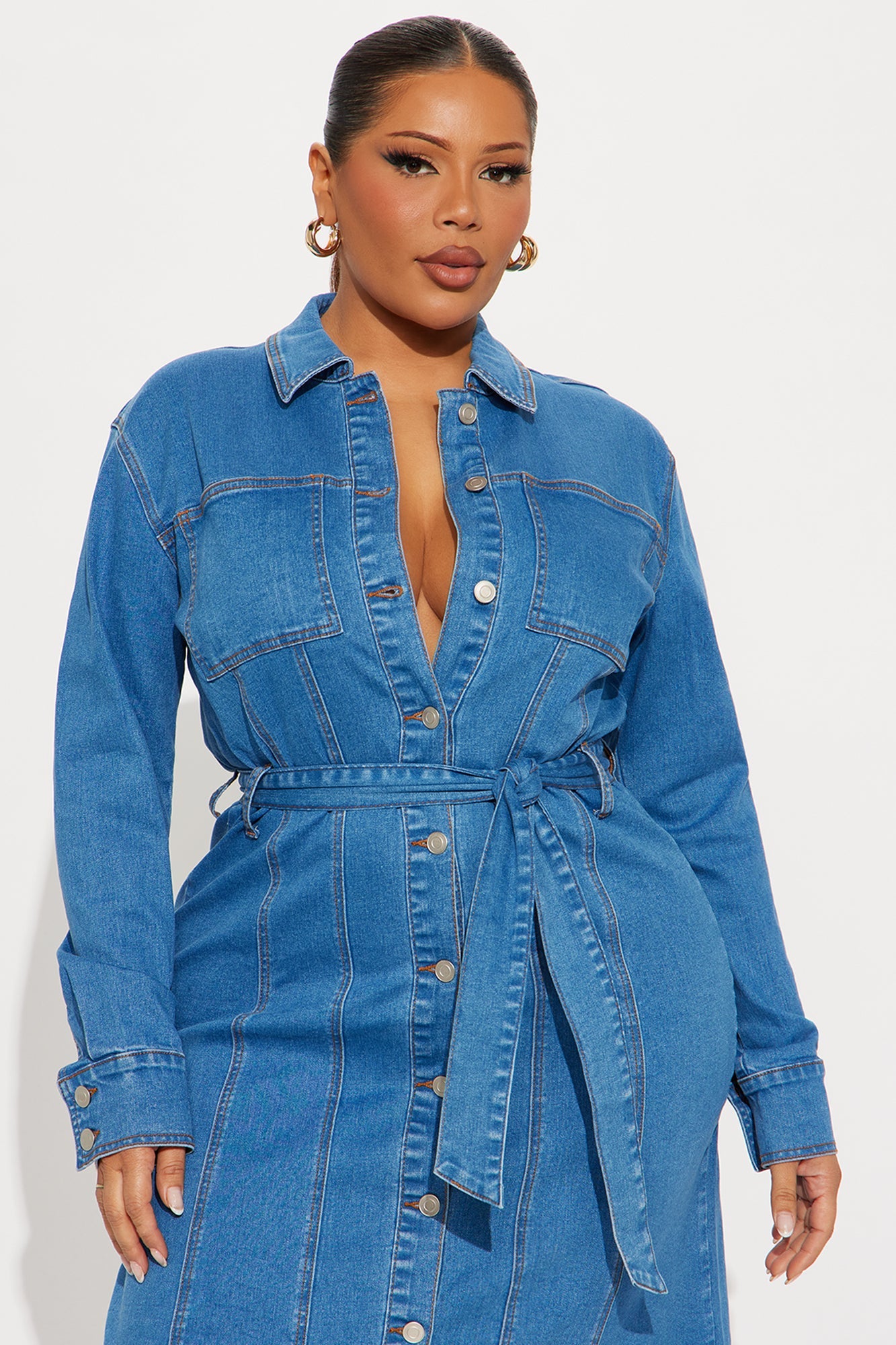 Easy Like Sunday Button Up Denim Midi Dress - Denim