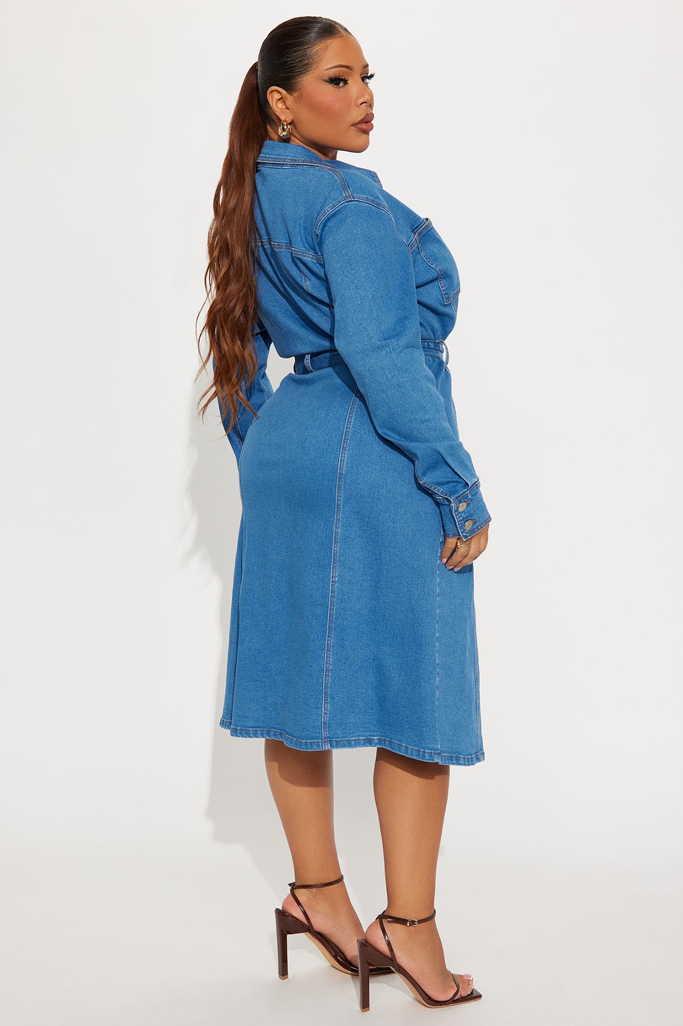 Easy Like Sunday Button Up Denim Midi Dress - Denim