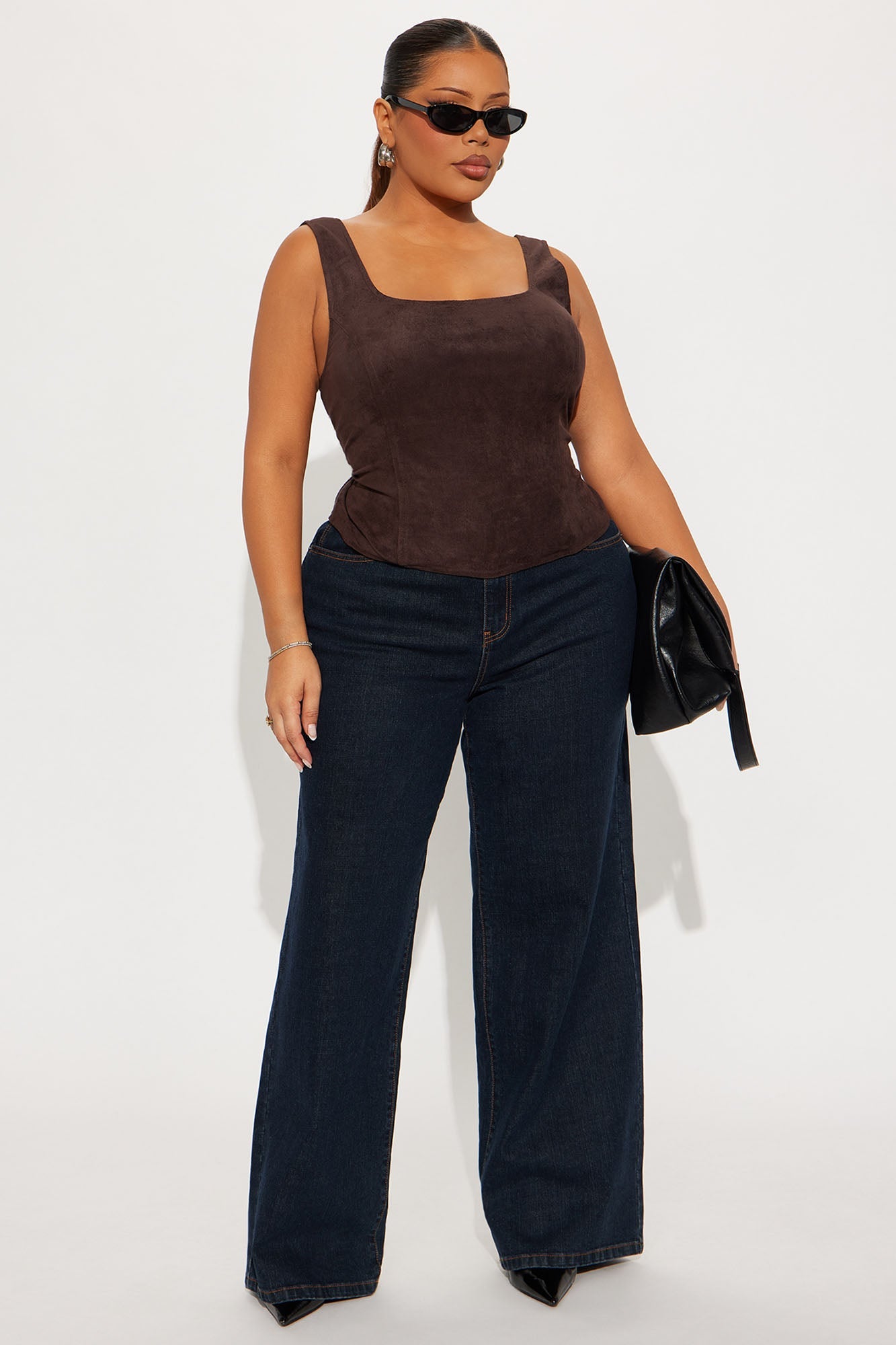 Lizzie Faux Suede Tank Top - Chocolate
