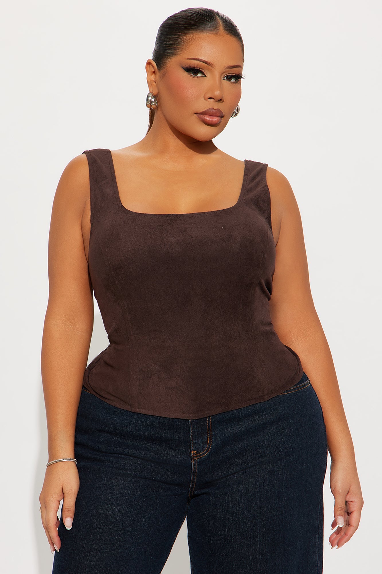 Lizzie Faux Suede Tank Top - Chocolate