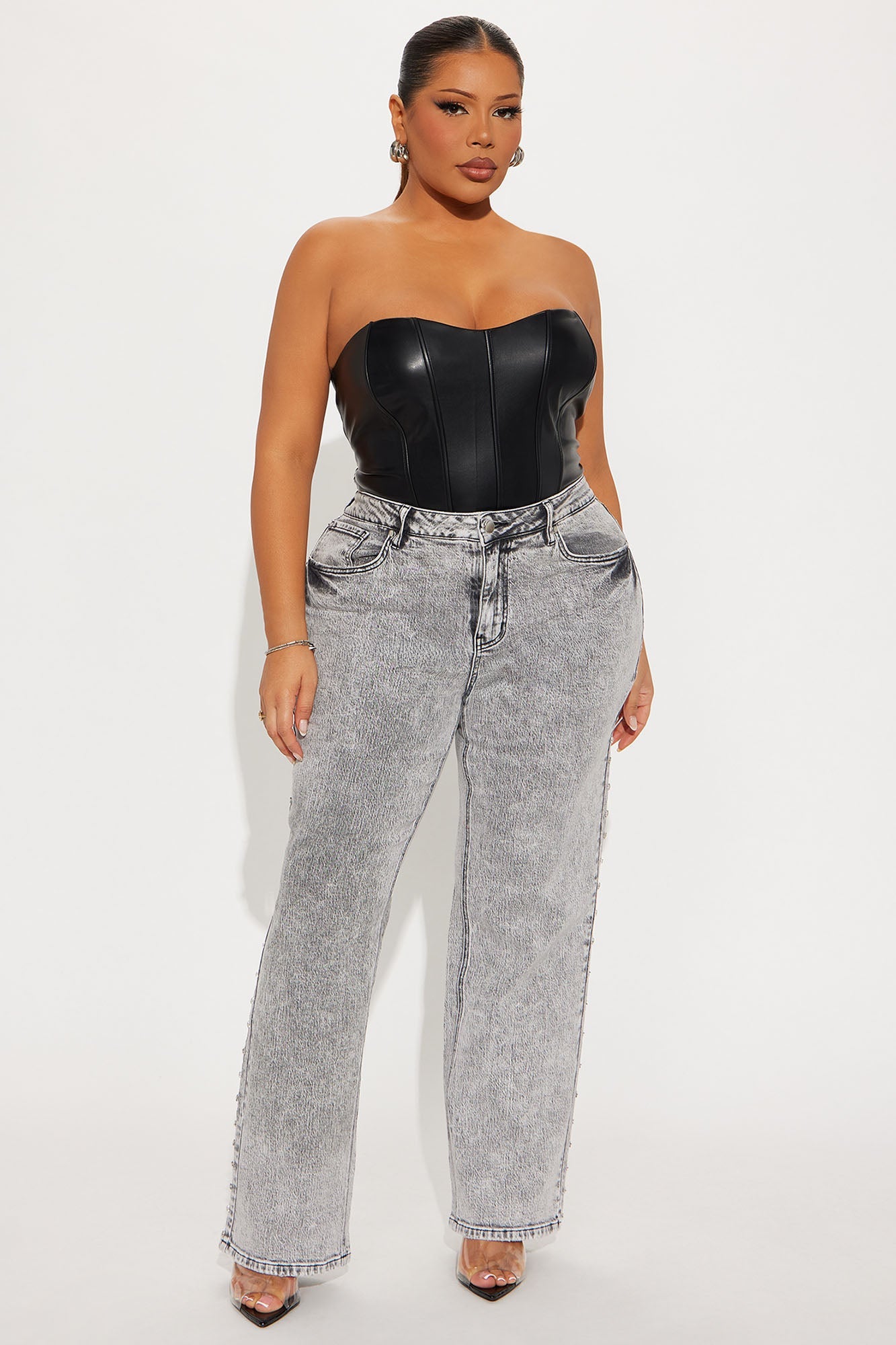 Shining Star Embellished Straight Leg Jeans - Grey