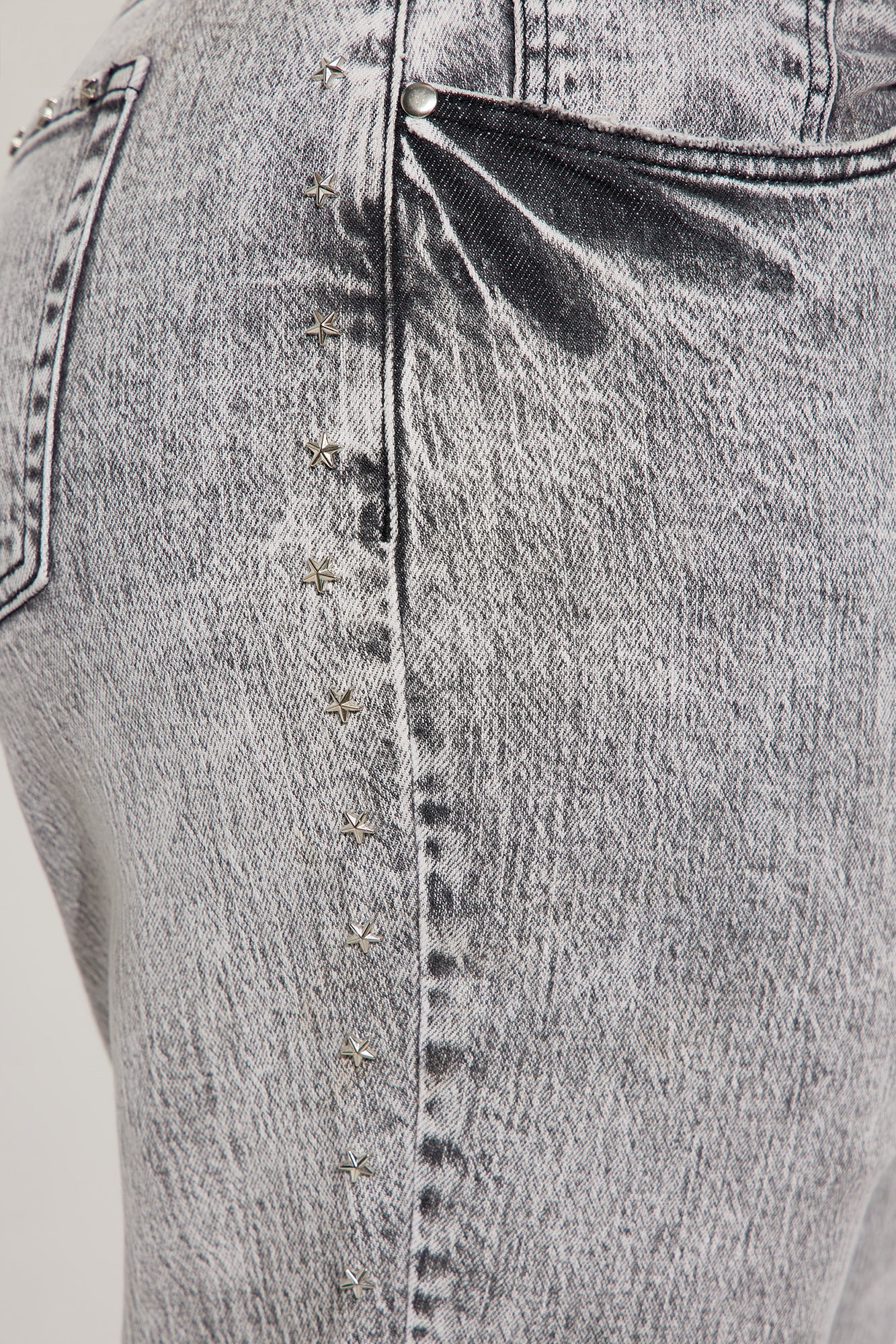 Shining Star Embellished Straight Leg Jeans - Grey