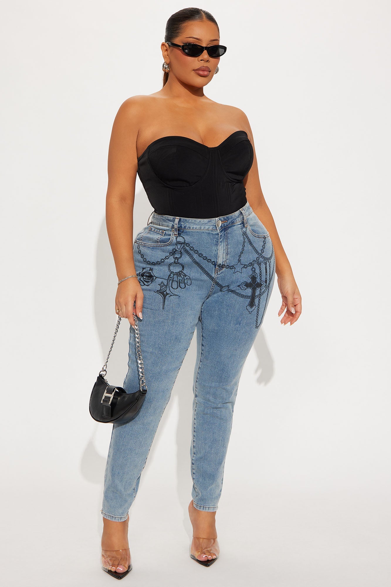 Chained To You Printed Skinny Jeans - Medium Wash