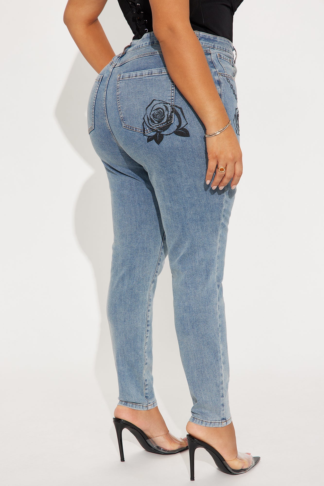 Chained To You Printed Skinny Jeans - Medium Wash